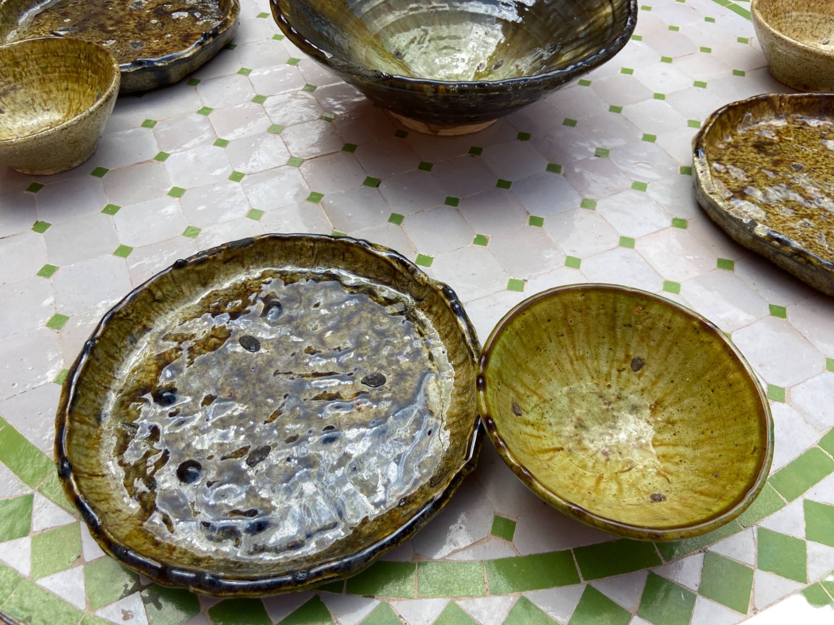 Handcrafted Ceramic Plate in Ochre Glaze from the Moroccan Village of Tamegroute-2