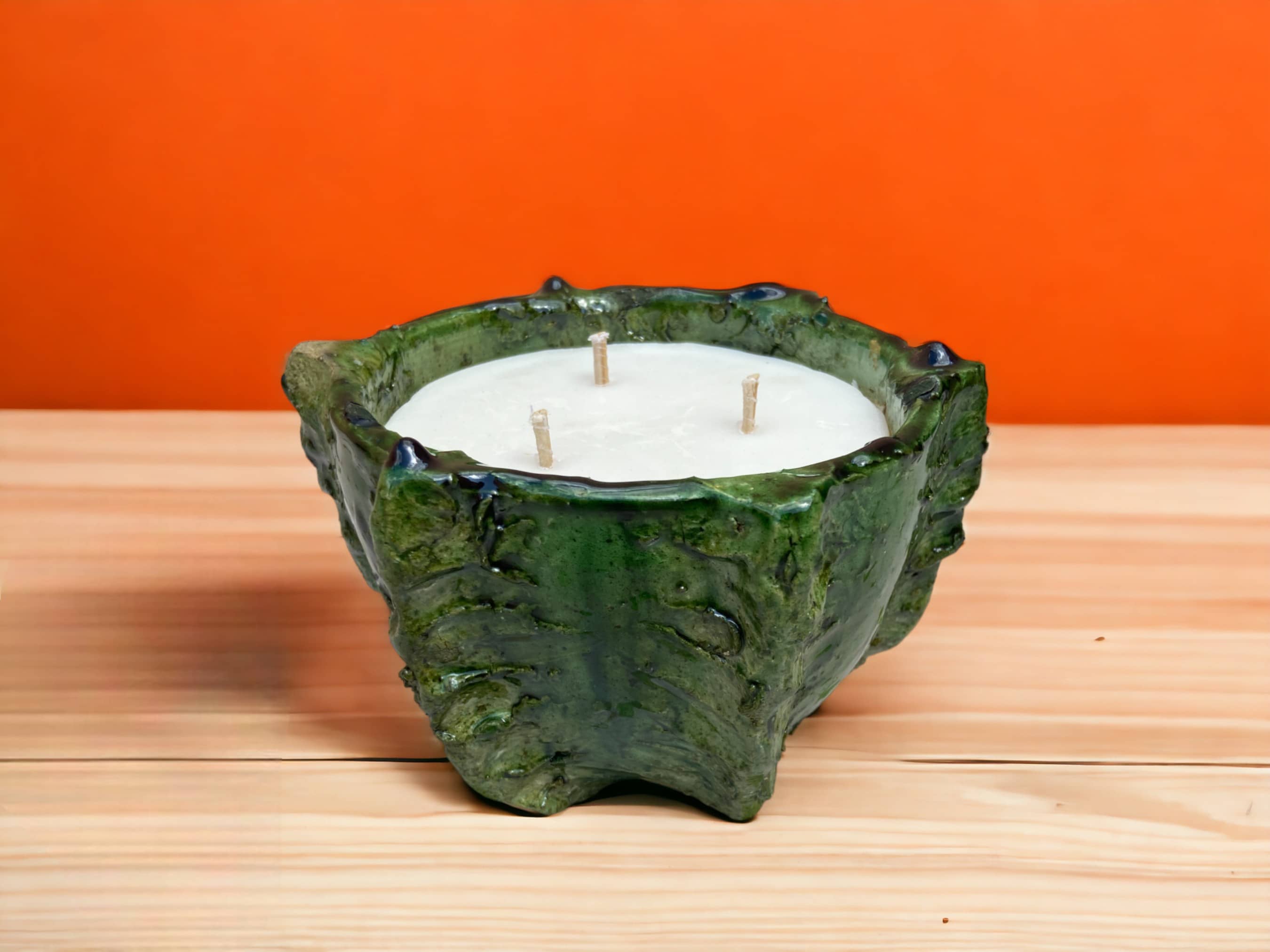 Luxury Handmade Moroccan Hexagon Shaded Green Tamegroute Scented Soy Wax Candle with Ceramic Holder-0