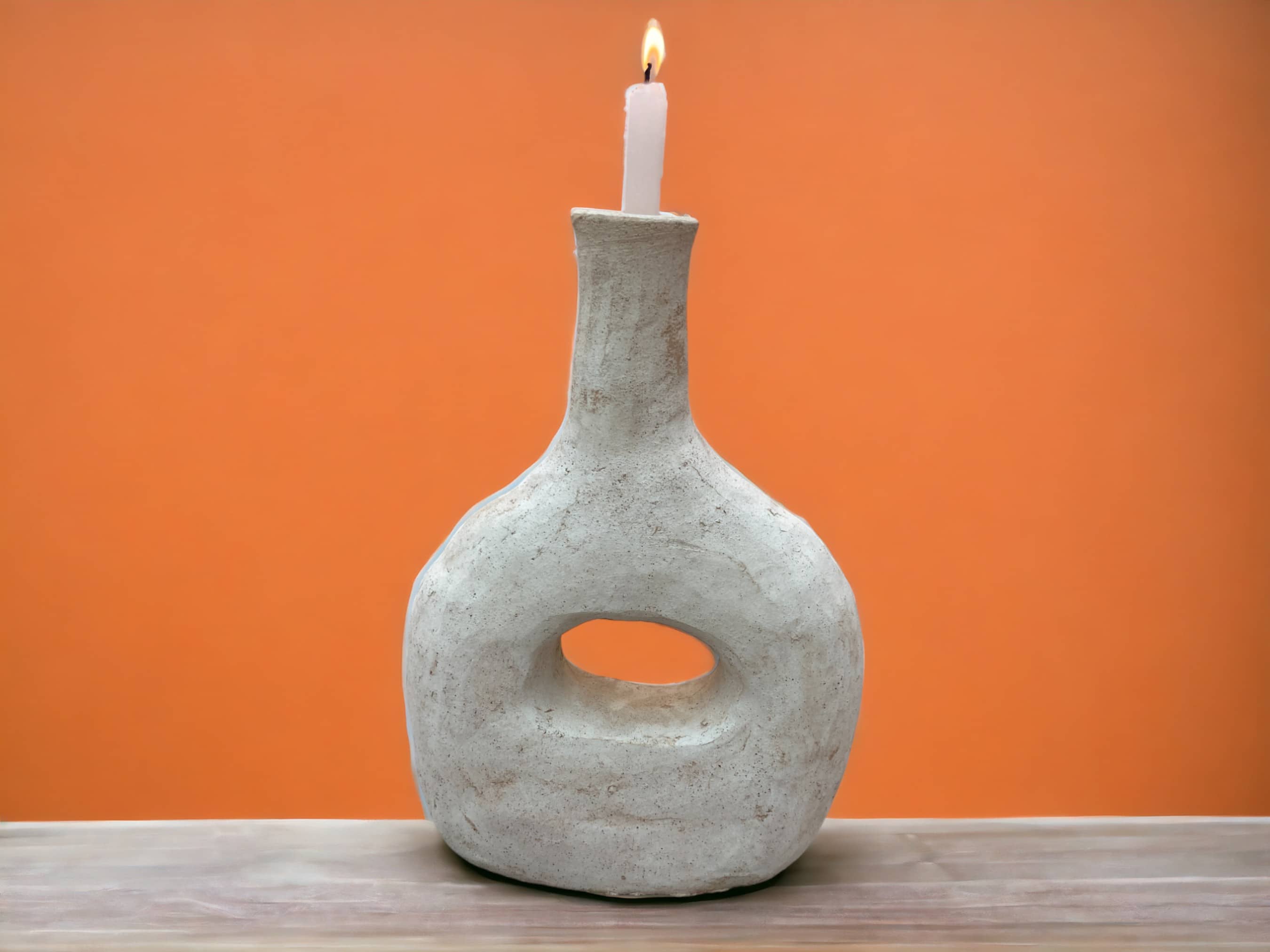 Elevate Your Decor with Unglazed Tamegroute Round Bottle Neck Candlestick Holder/Vase-1