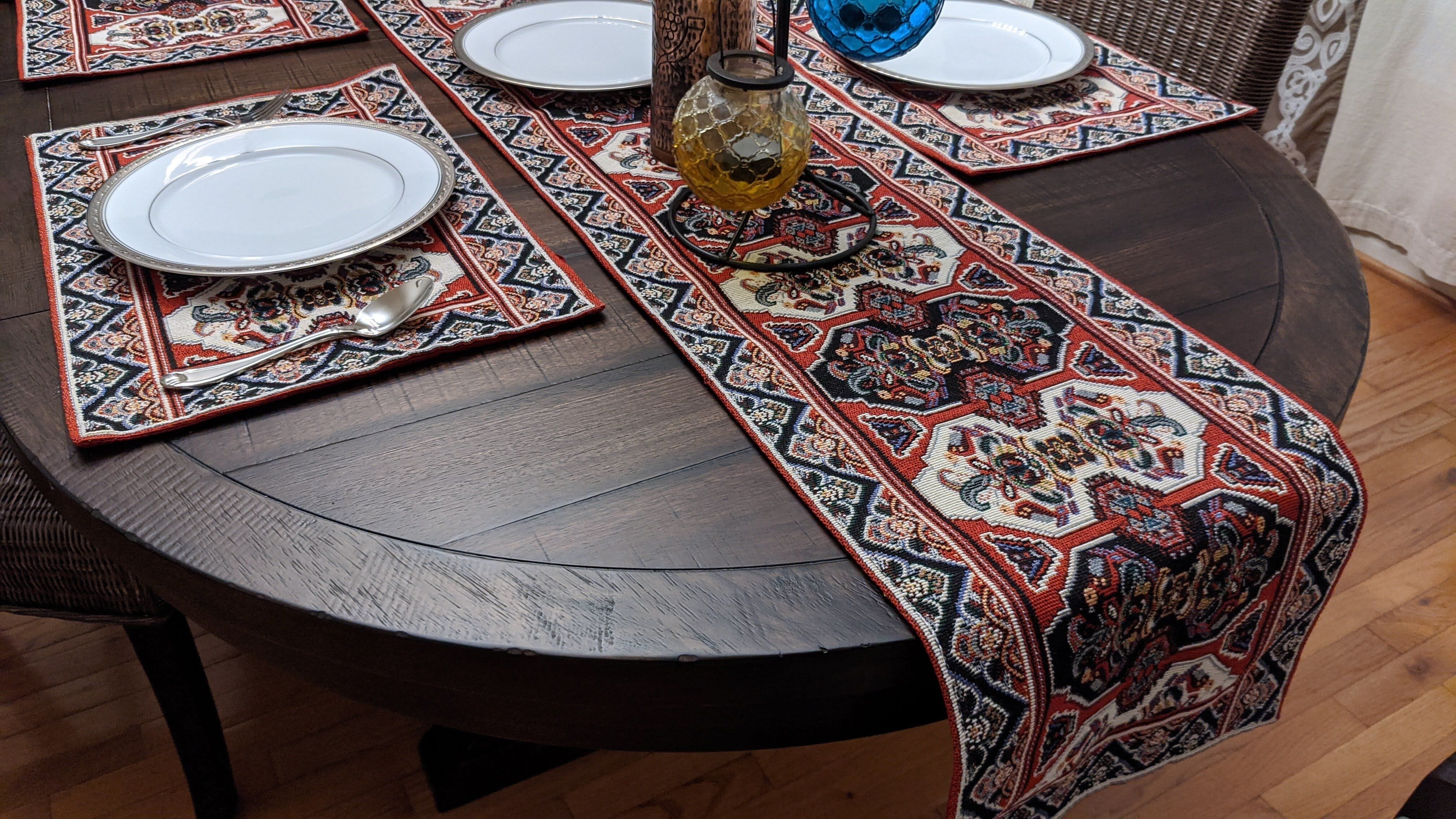 DaDalogy Elegant Majestic Kilim Red Persian Rug Ornate Floral Woven Tapestry Table Runner (18195)