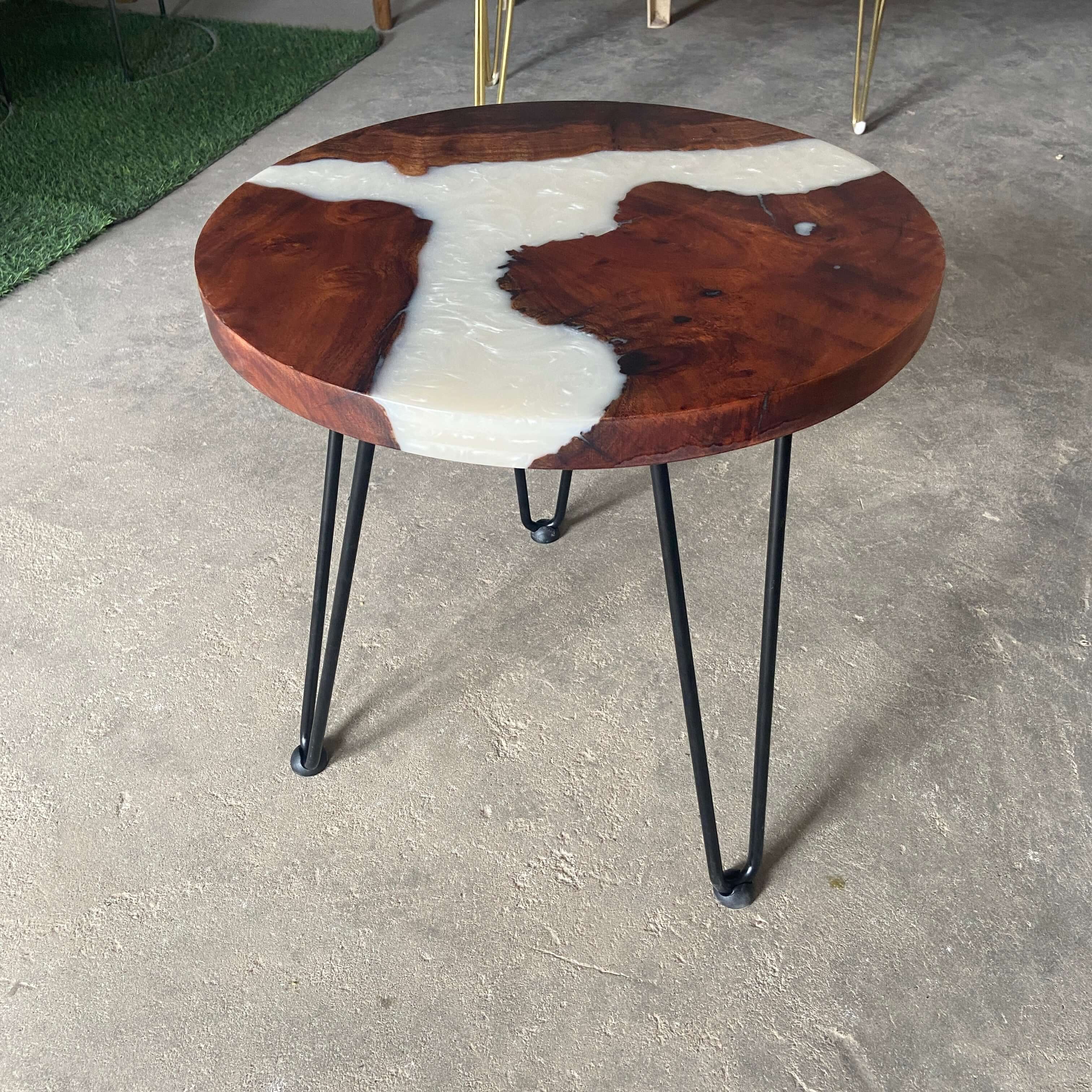 White and Wooden Epoxy Resin Coffee Table For Home Decor-2