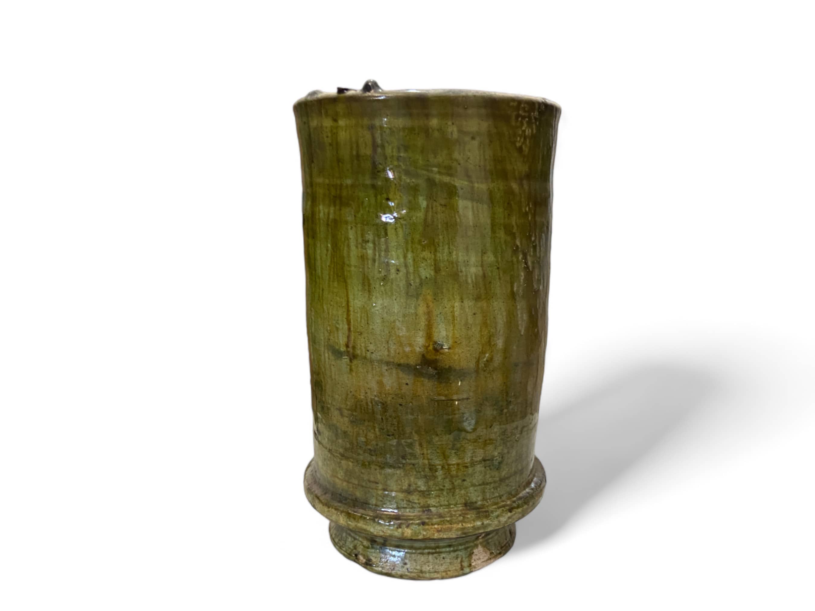 Artisan Handmade Moroccan Tamegroute  Green & Ochre Glazed Vase-4