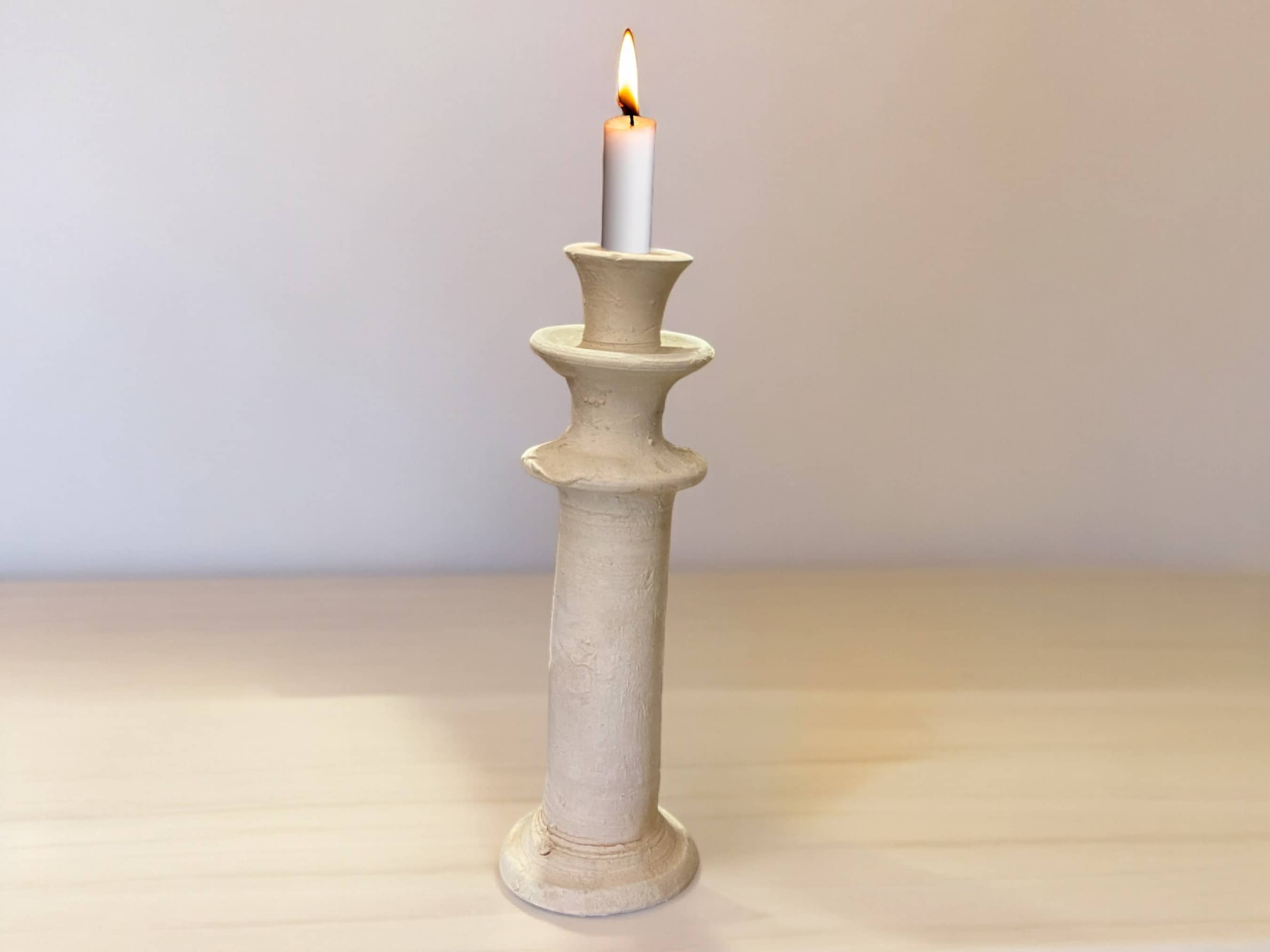 Artisanal Moroccan Unglazed Tamegroute White  Candlestick Holder-3