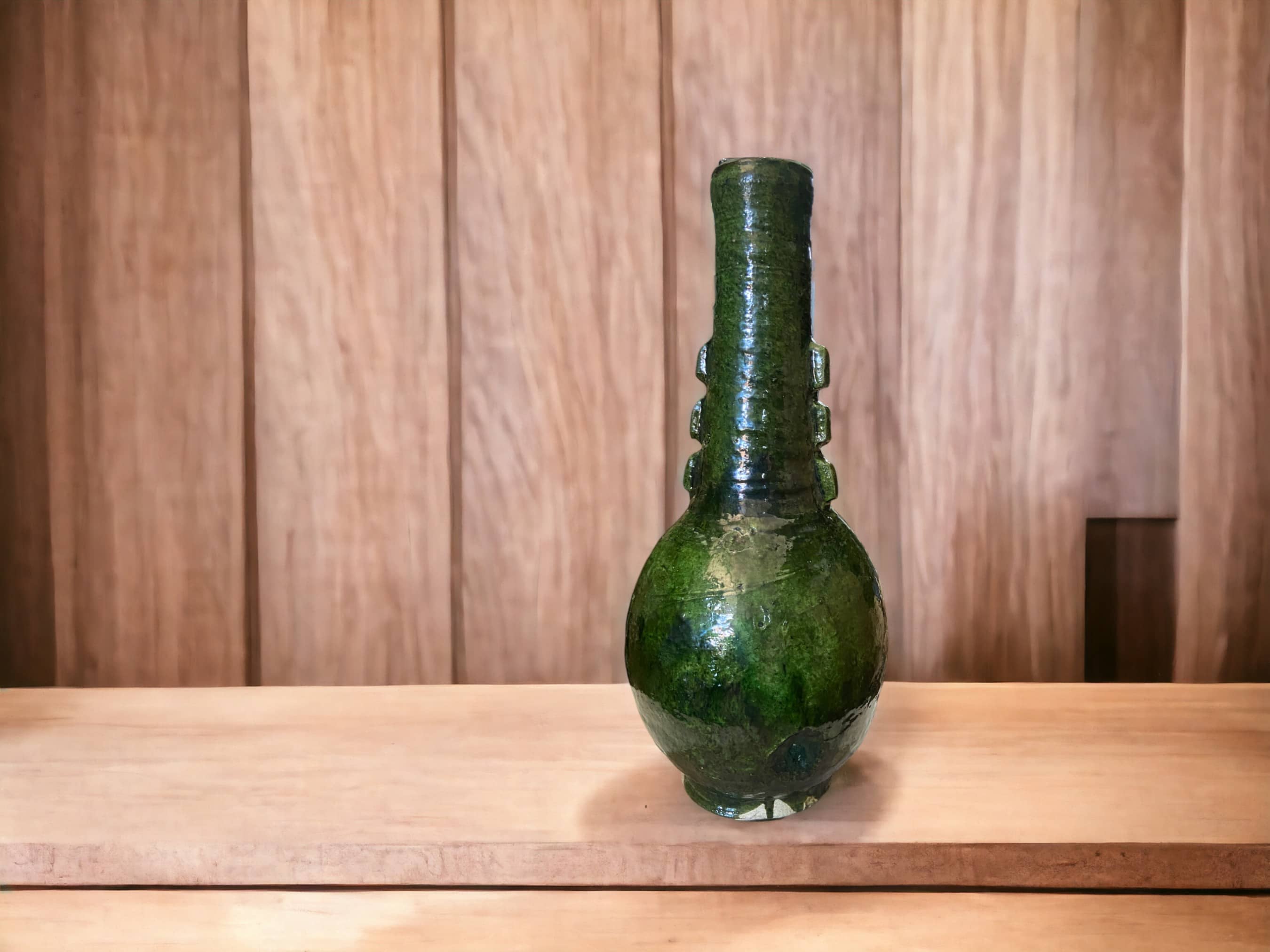 Artisan Handmade Moroccan Tamegroute  Green Glazed Vase-1