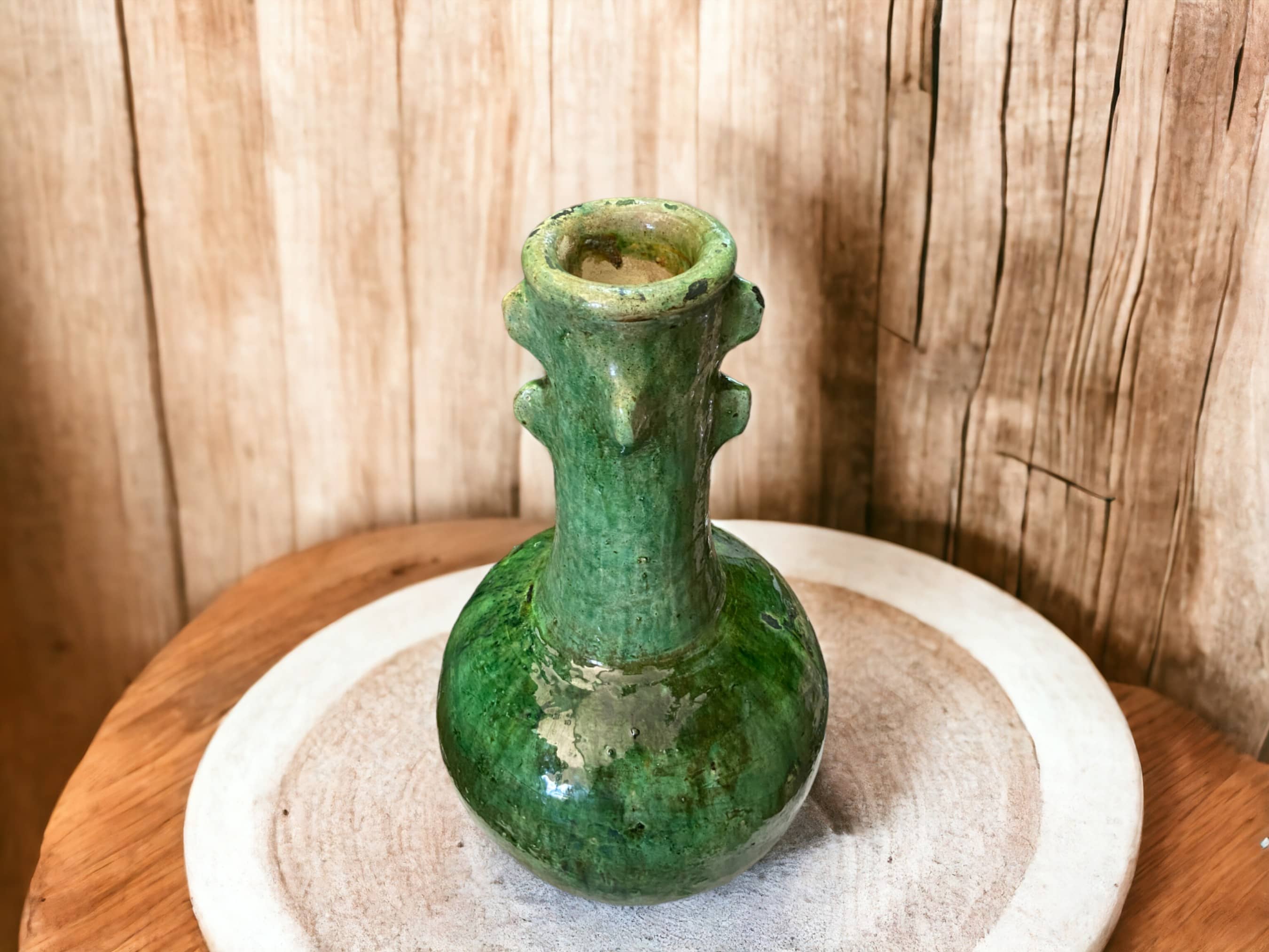 Artisan Handmade Moroccan Tamegroute  Green Glazed Vase-2