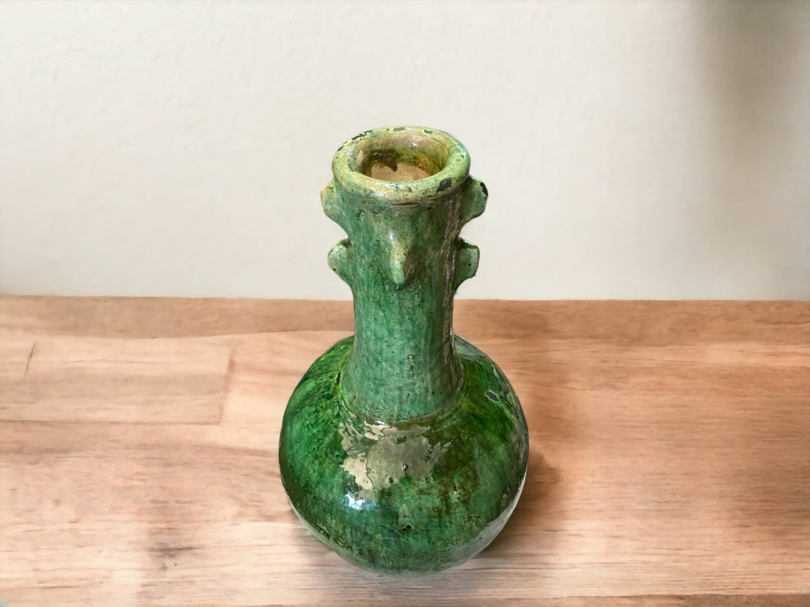 Artisan Handmade Moroccan Tamegroute  Green Glazed Vase-1