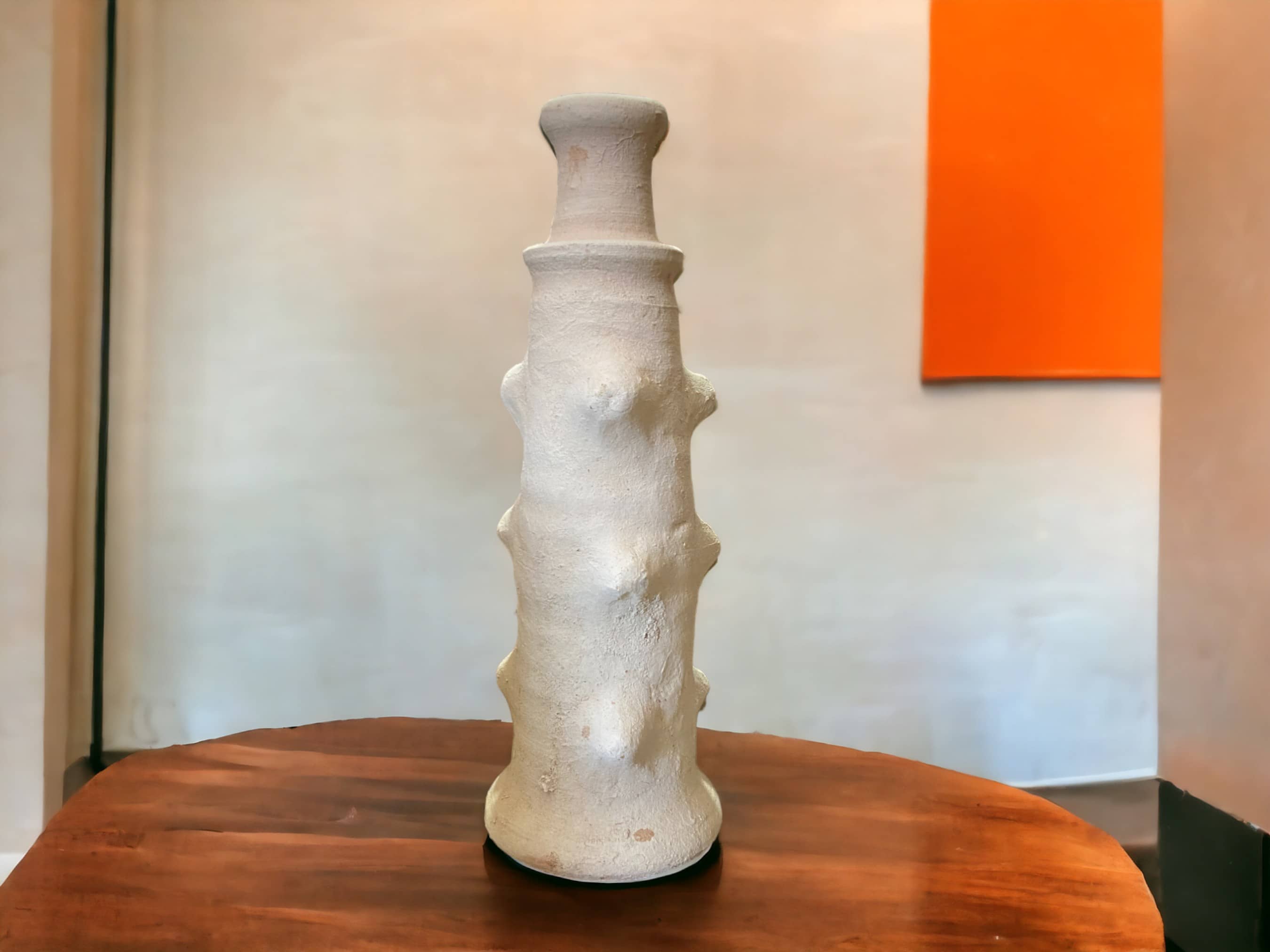 Artisanal Moroccan Unglazed Tamegroute White Ecru Abstract  Candlestick Holder-3