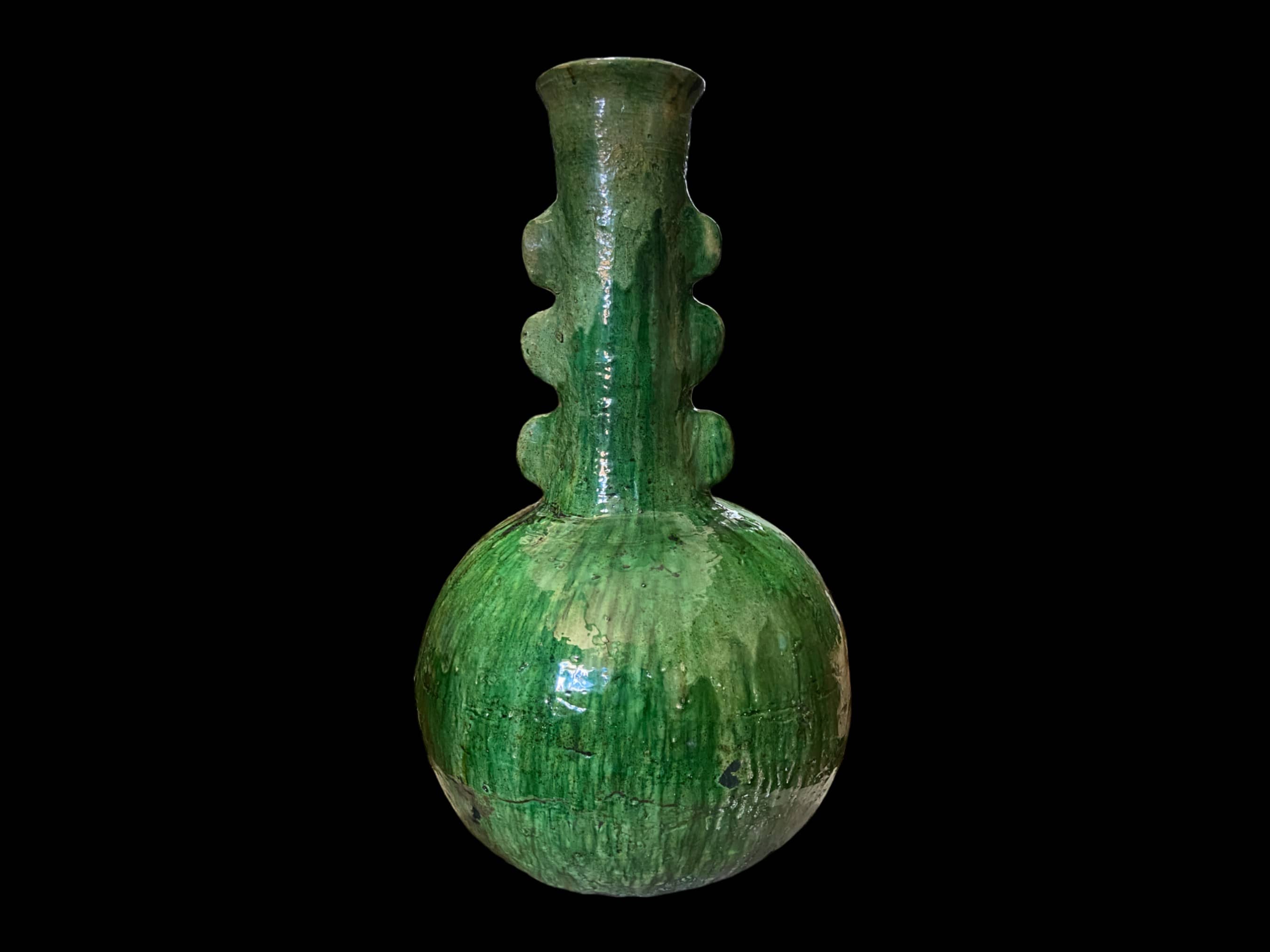 Artisan Handmade Moroccan Tamegroute  Green Glazed Vase-2