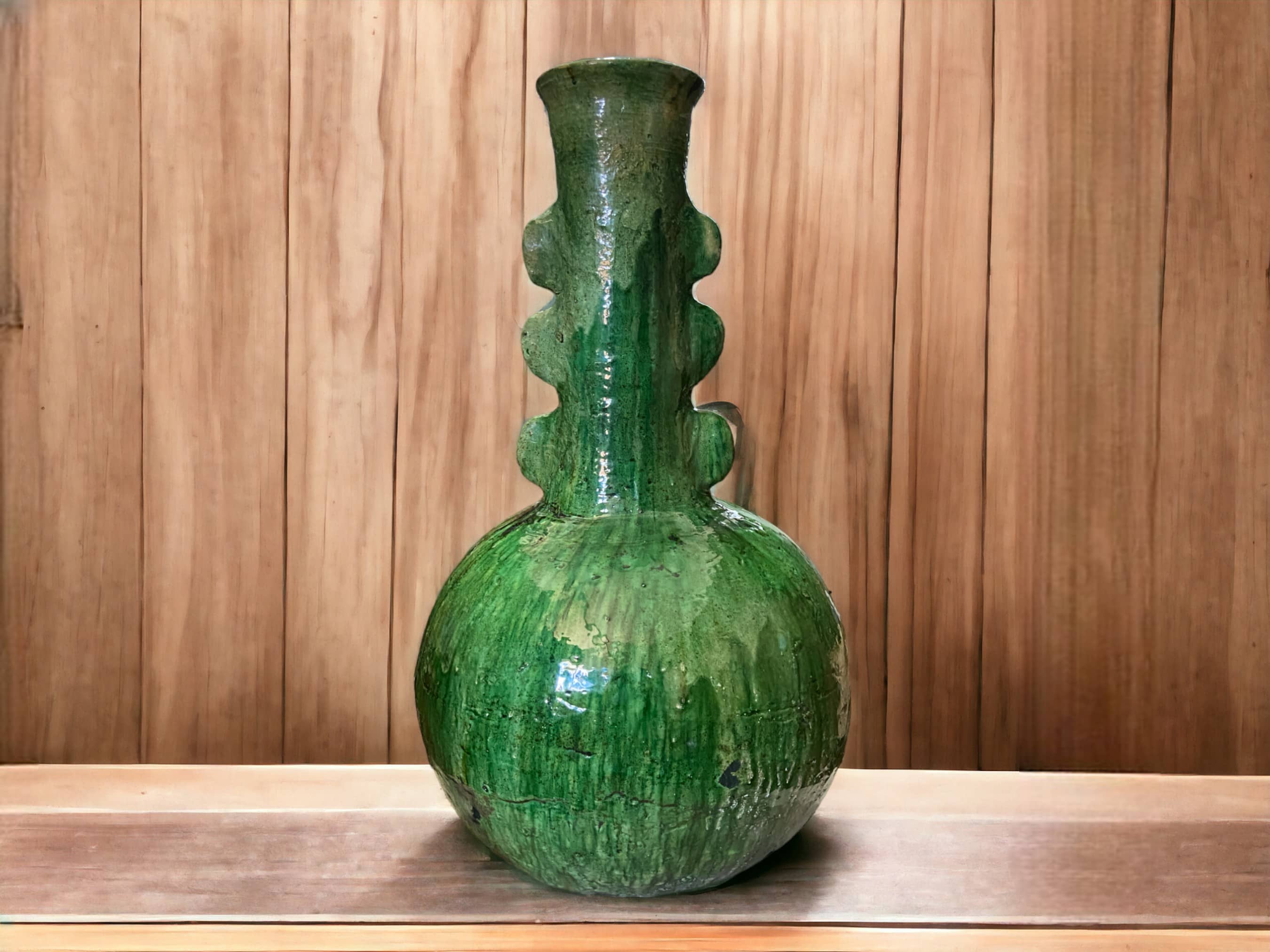 Artisan Handmade Moroccan Tamegroute  Green Glazed Vase-1