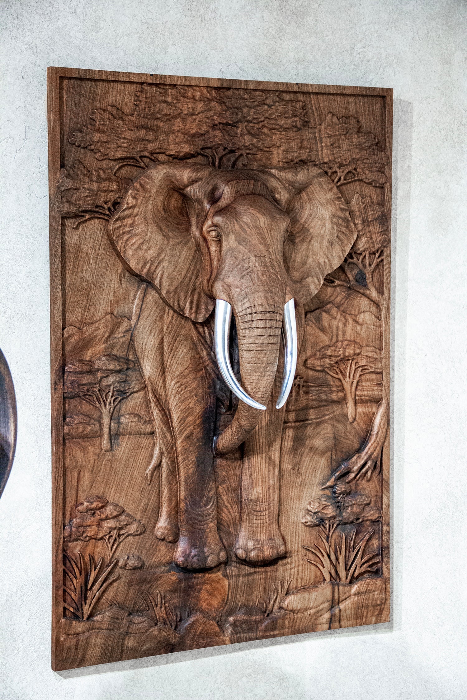 Majestic African Elephant 3D Relief Wood Wall Art