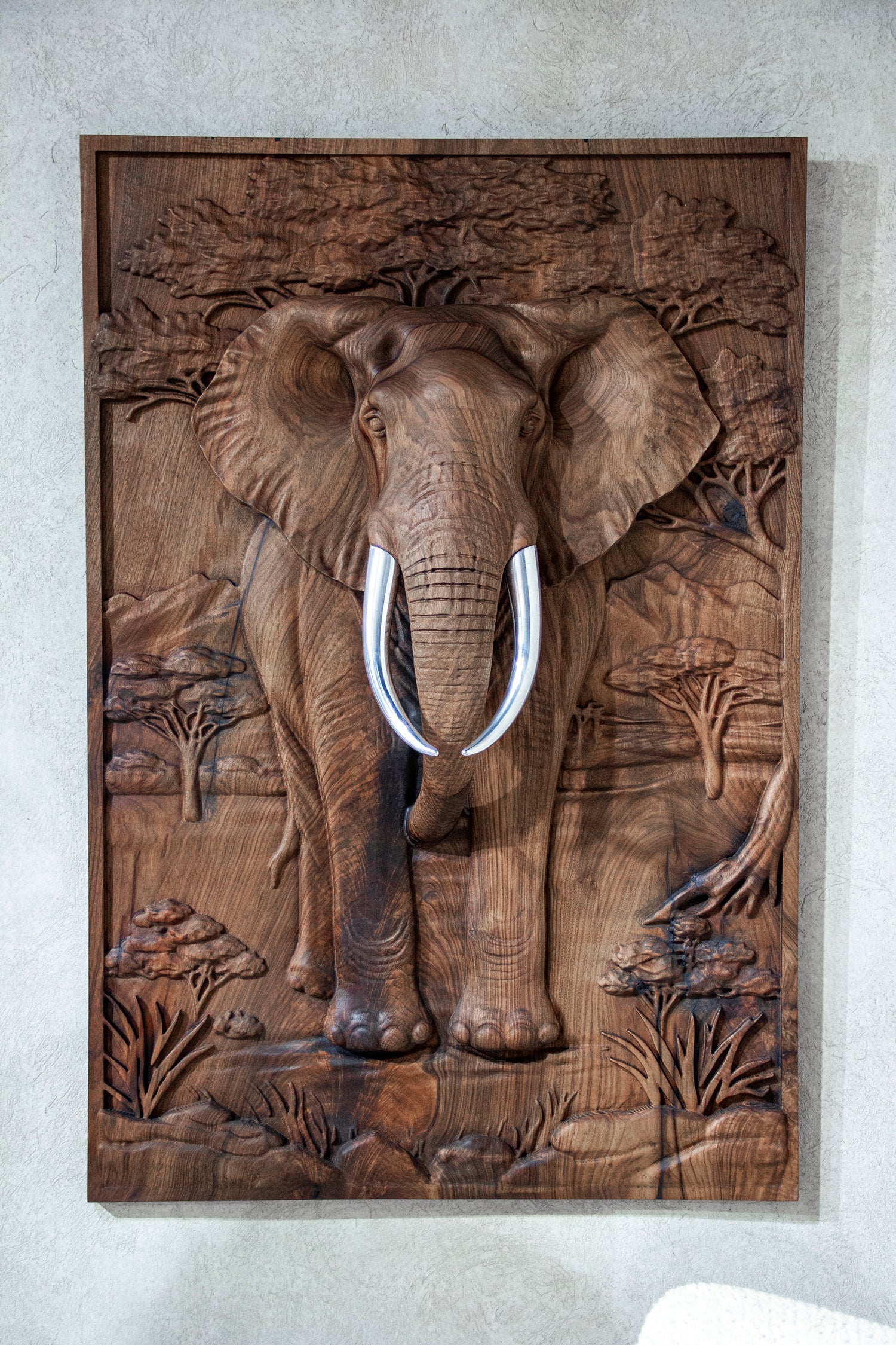 Majestic African Elephant 3D Relief Wood Wall Art