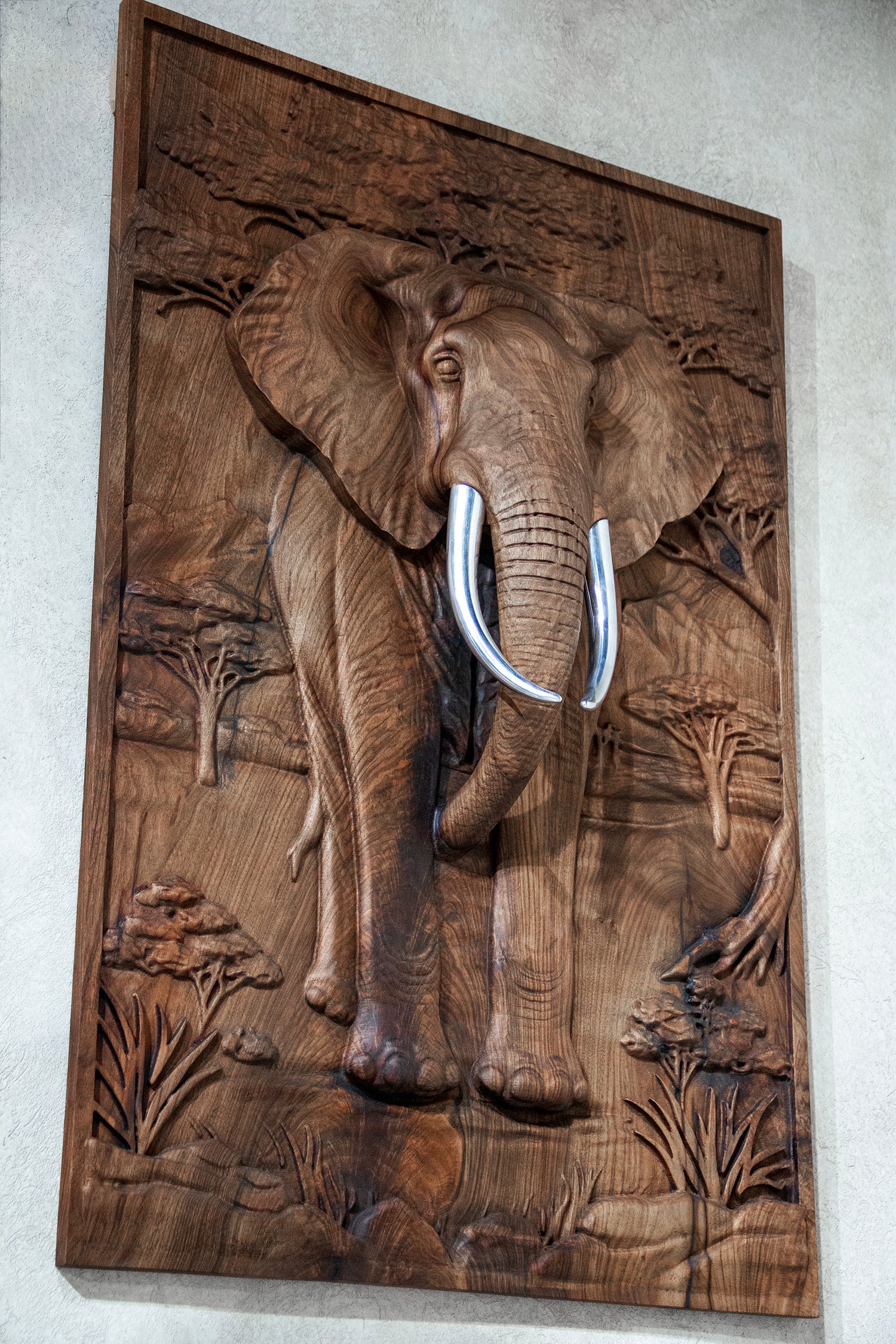 Majestic African Elephant 3D Relief Wood Wall Art