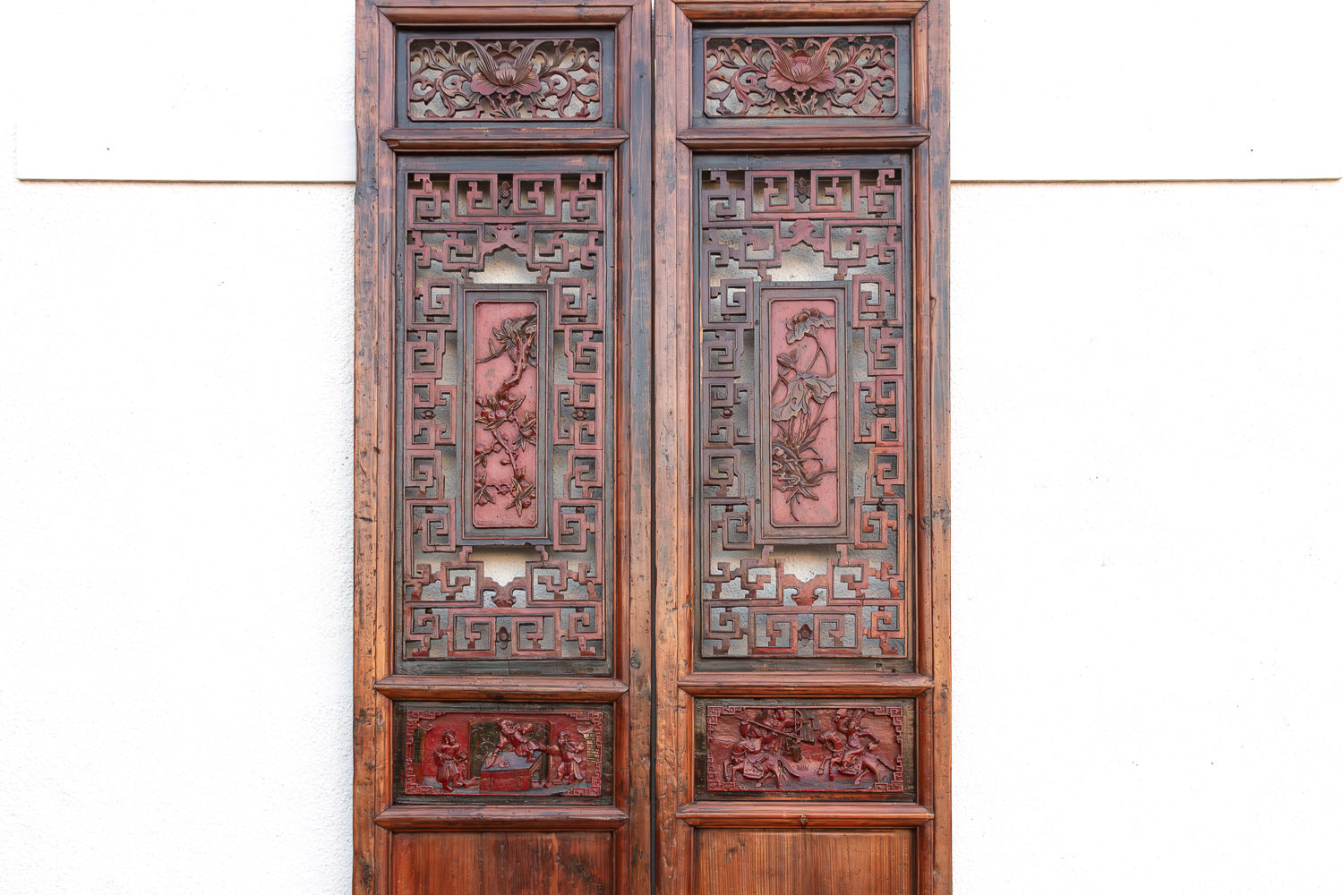 Monumental 103" Tall Chinese Lattice Door Screens, A Pair