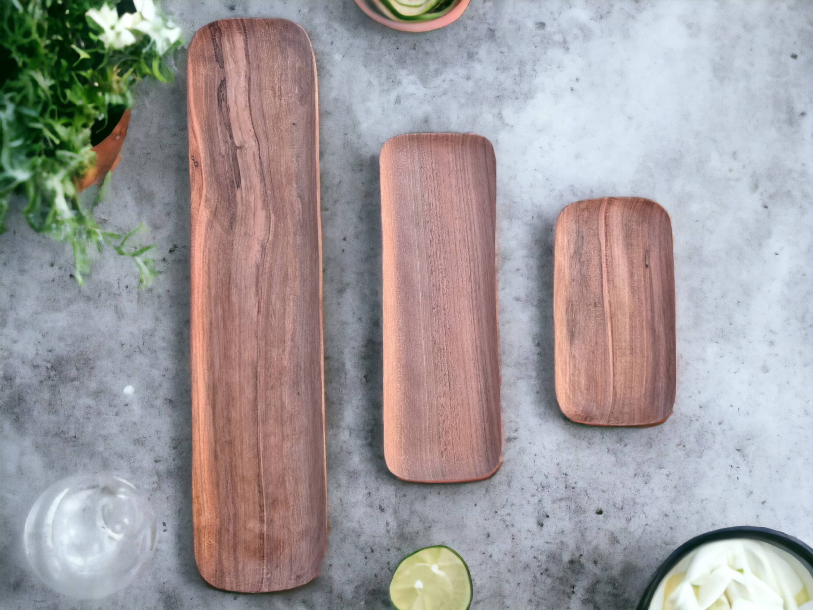 Hand-Carved Walnut Wood Trays Set of 3: A Moroccan Artistry on Your Table-3