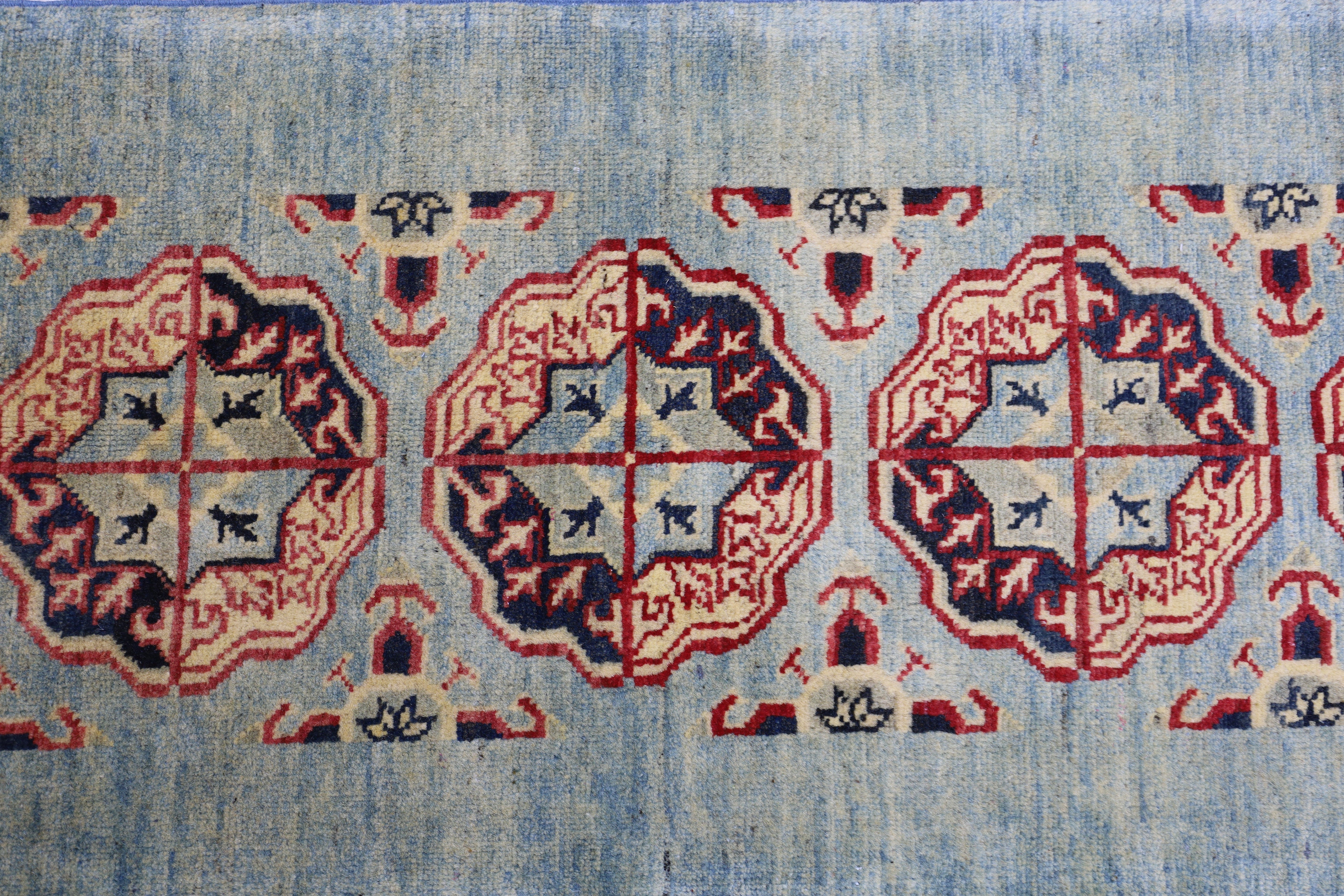 Hand-Knotted Afghani Kazak Wool Rug – 2’1″  x  5’7″