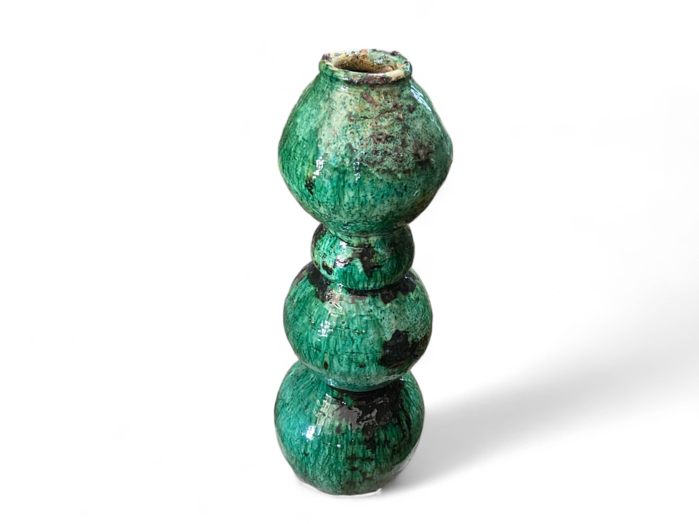 Artisan Handmade Moroccan Tamegroute  Green Glazed Vase-3