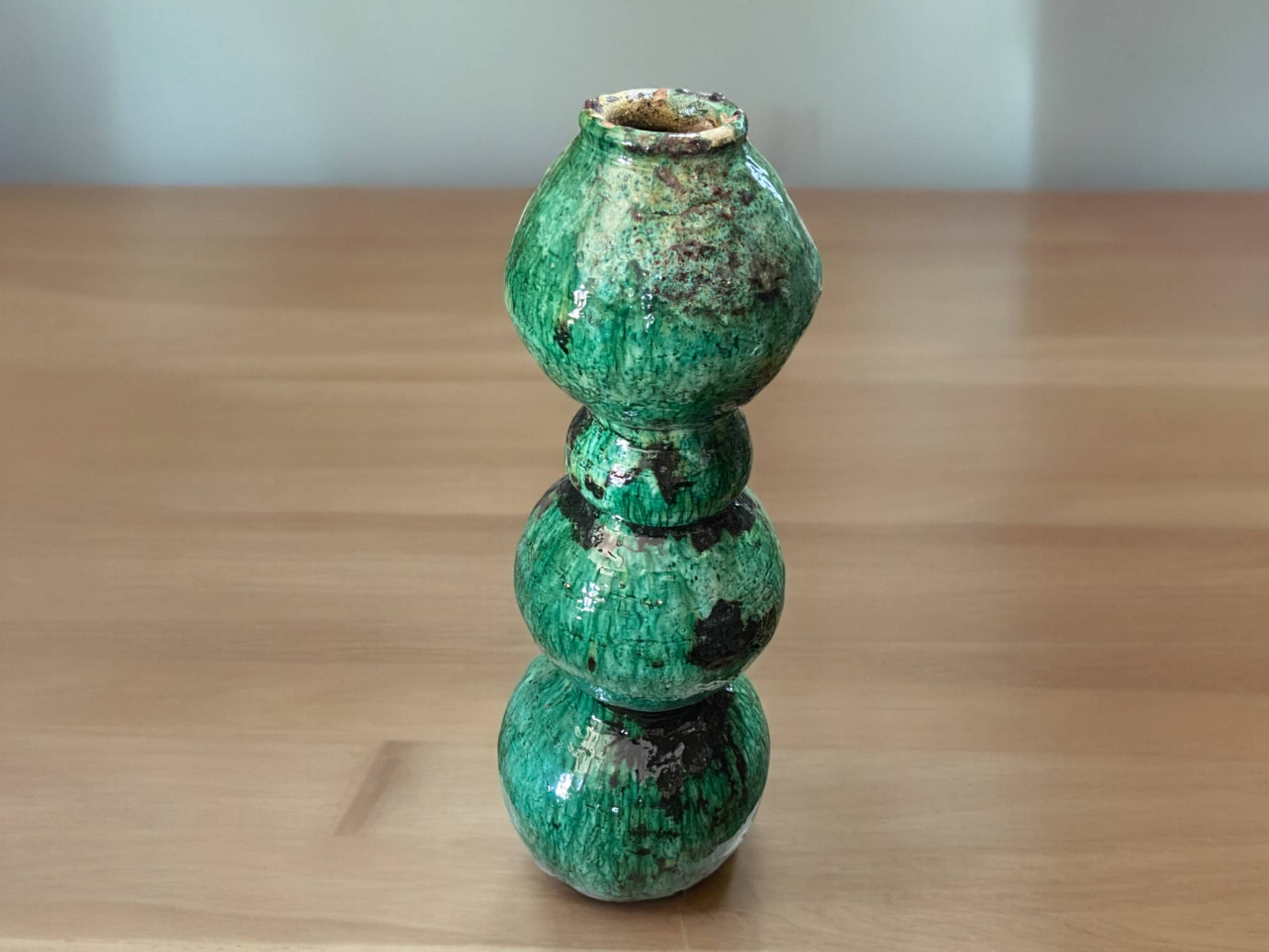 Artisan Handmade Moroccan Tamegroute  Green Glazed Vase-2