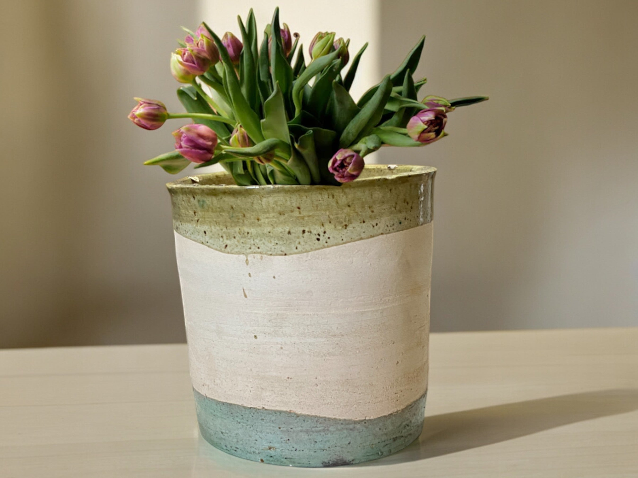 Handmade Moroccan Vintage Shaded  Glaze Tamegroute Planter/Pot: Unique Ceramic Pottery for Plants-2