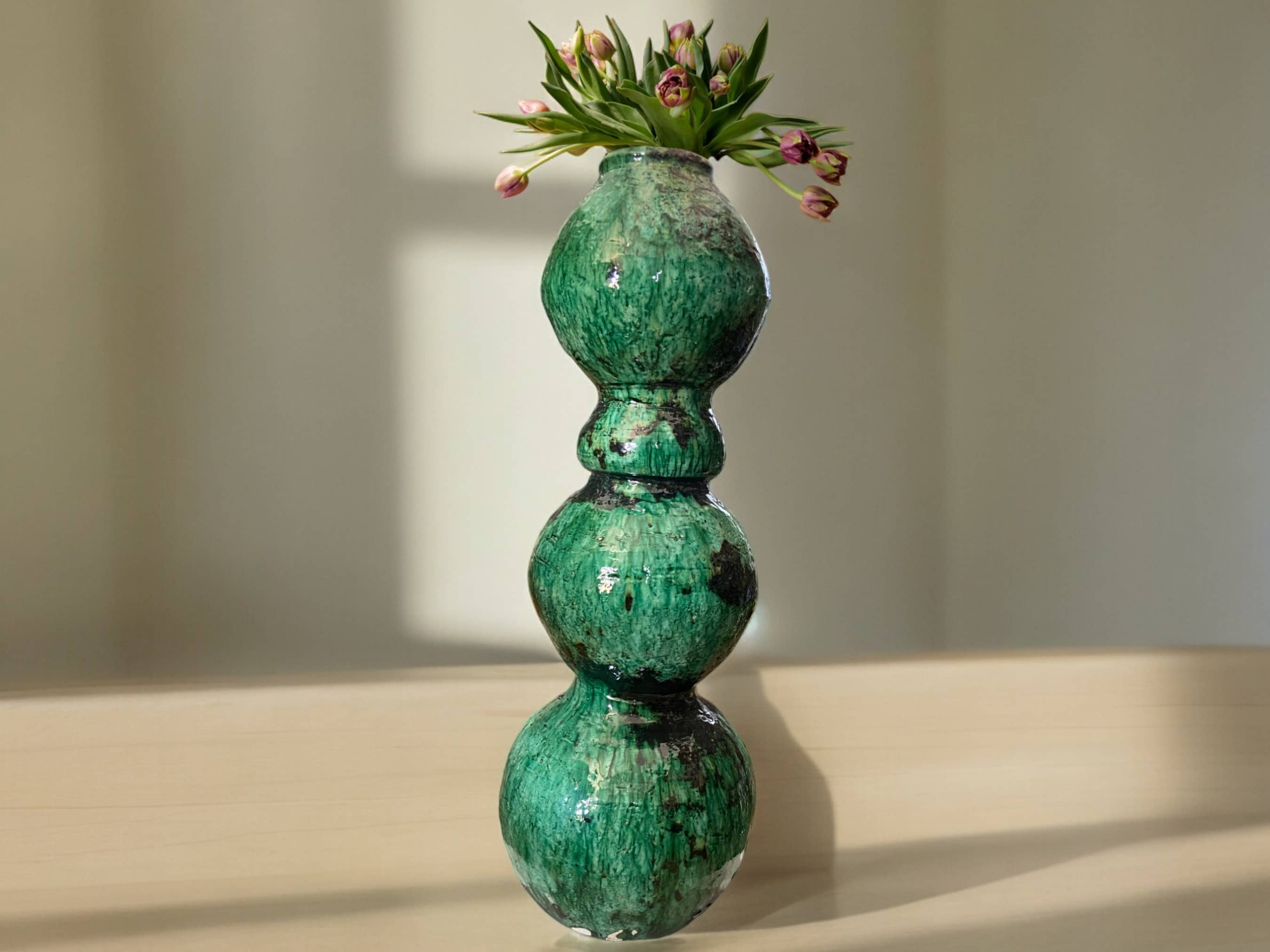 Artisan Handmade Moroccan Tamegroute  Green Glazed Vase-1