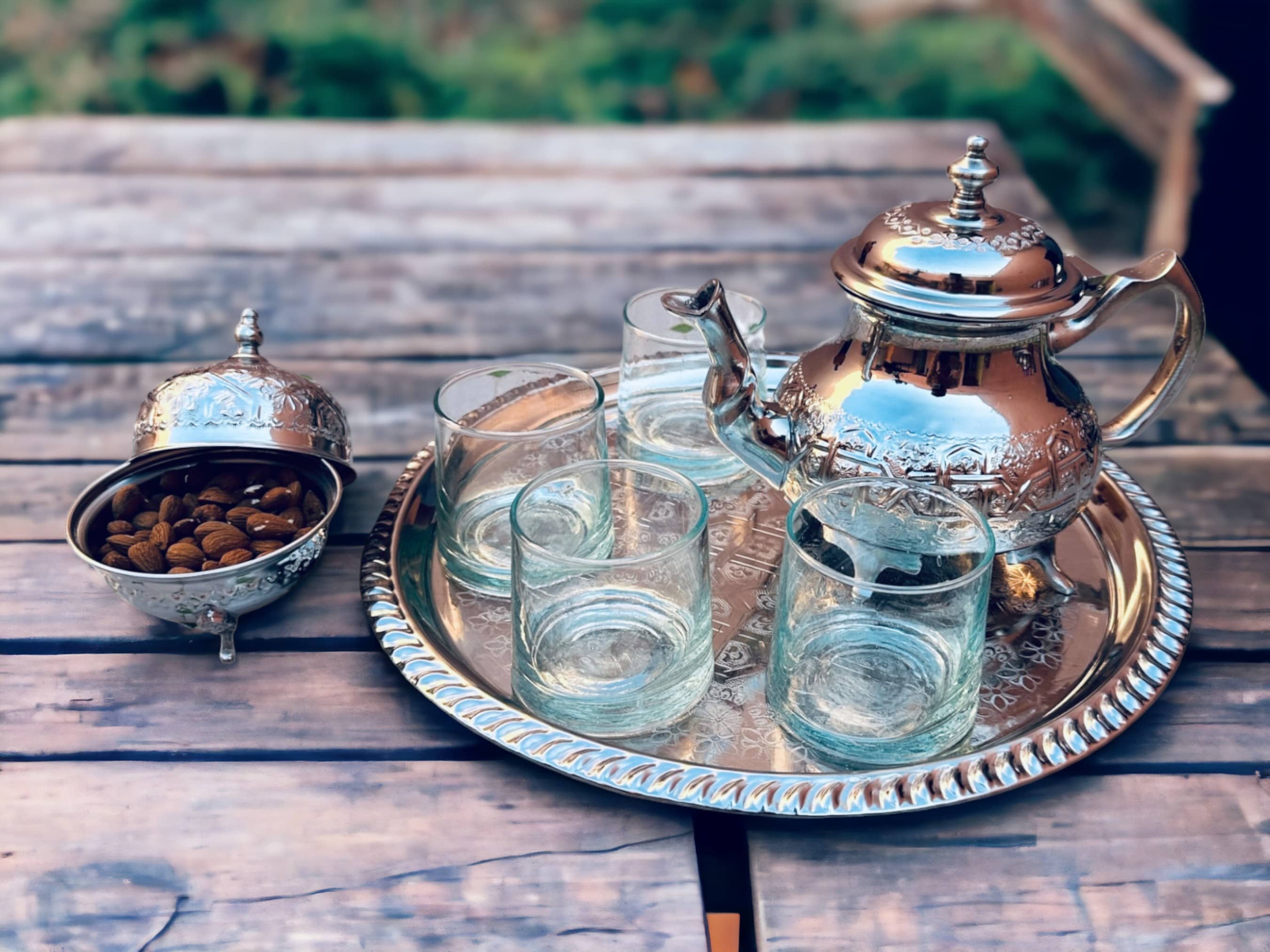 Moroccan Elegance: Handcrafted Teapot and Tray Set-0