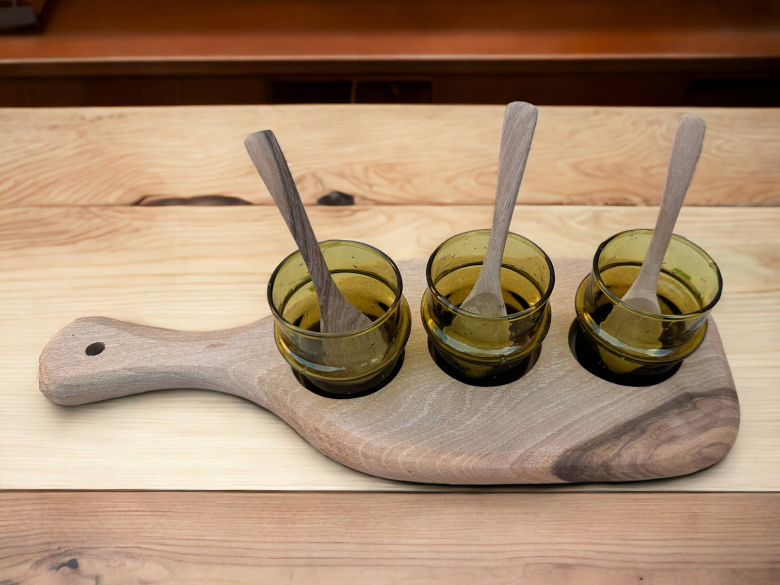 Walnut Wood Serving Set with Handmade Moroccan Glasses - Celebrate Unique Craftsmanship and Enduring-1