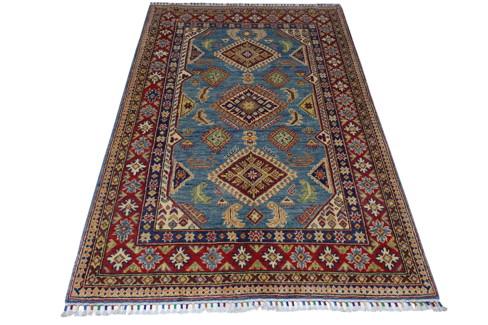 Hand-Knotted Afghani Kazak Wool Rug – 4’0″  x  6’1″
