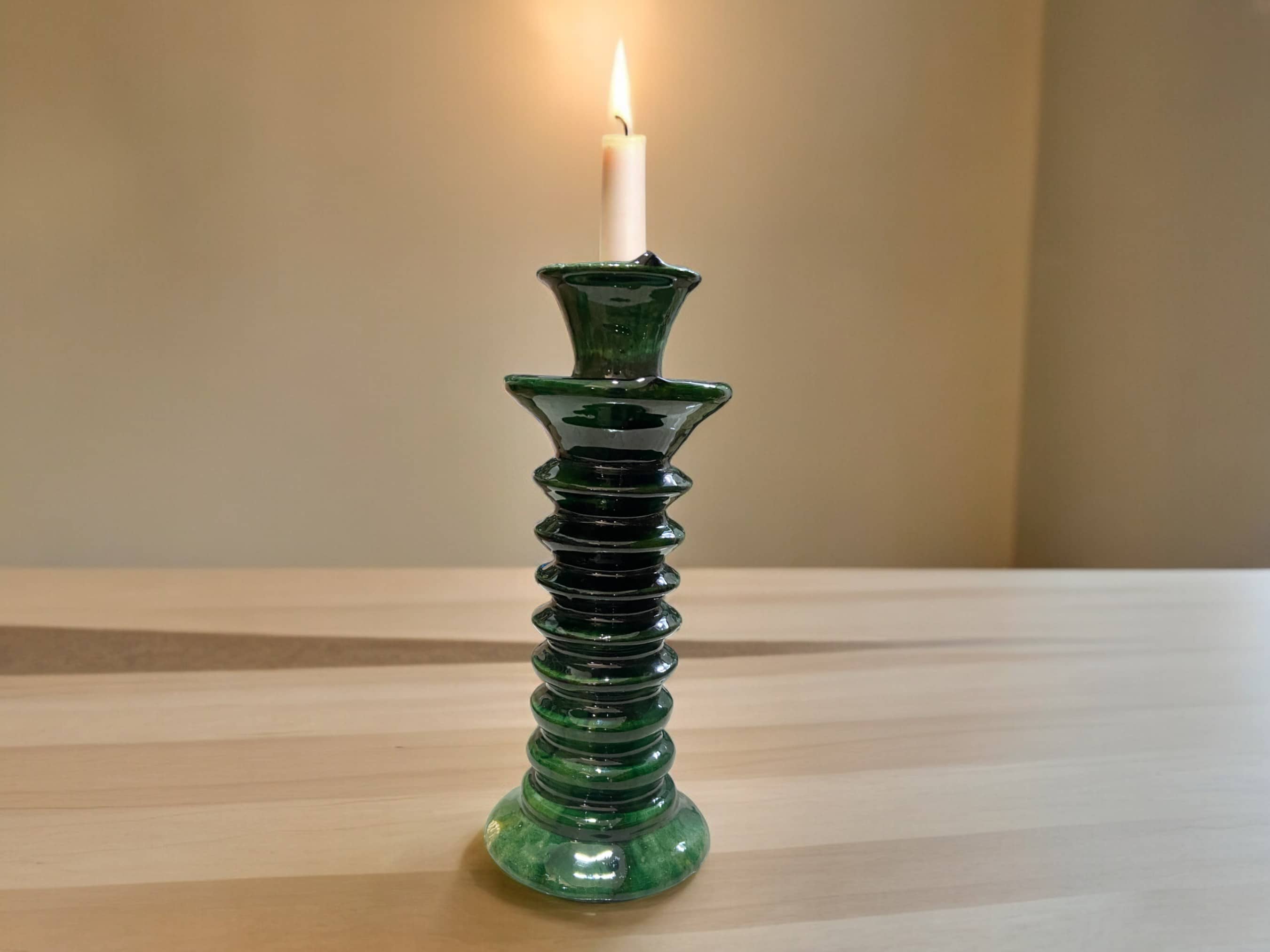 Handmade Moroccan Tamegroute Green Glaze Twisted Candle Holder-0