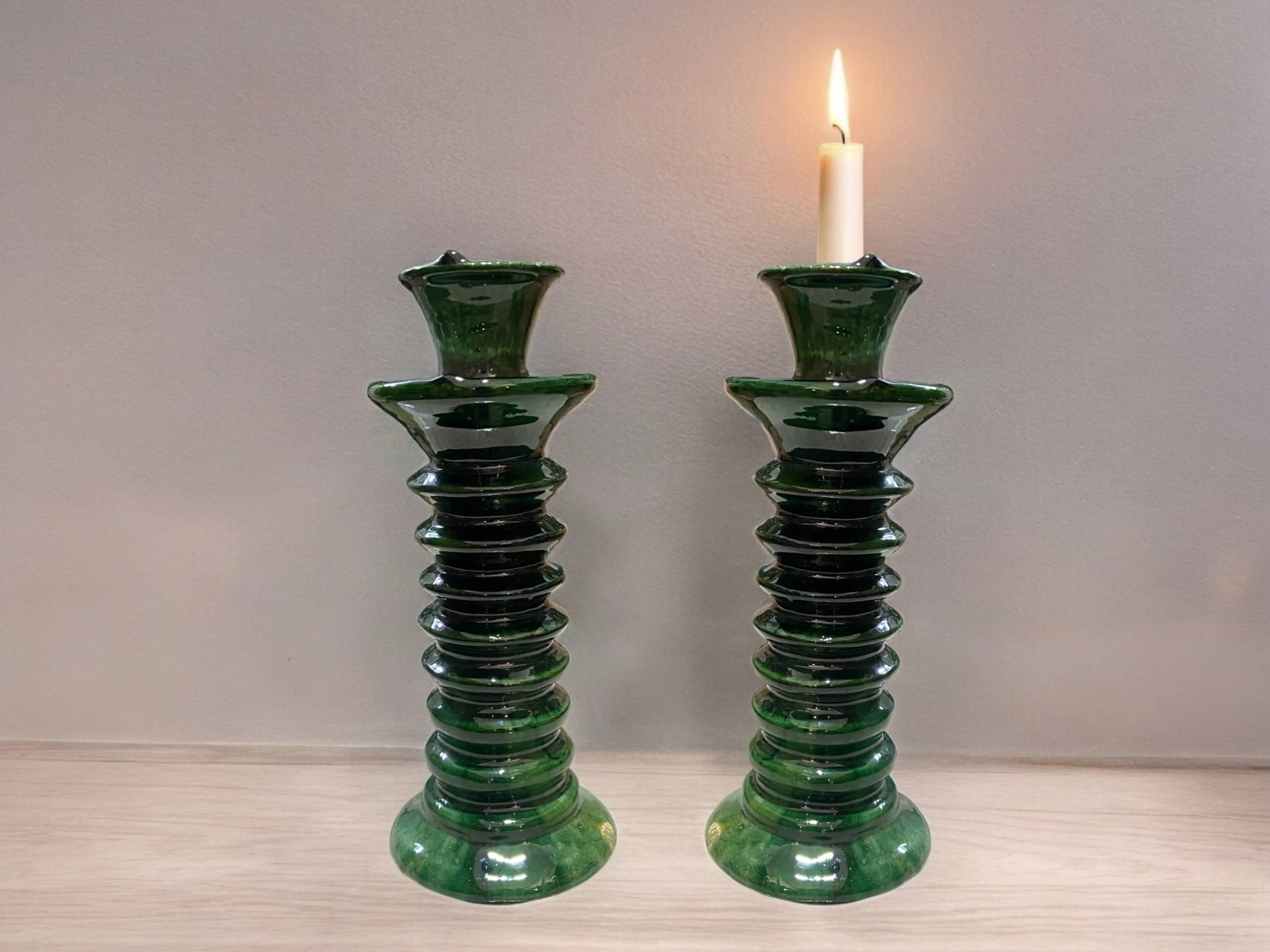 Handmade Moroccan Tamegroute Green Glaze Twisted Candle Holder-1