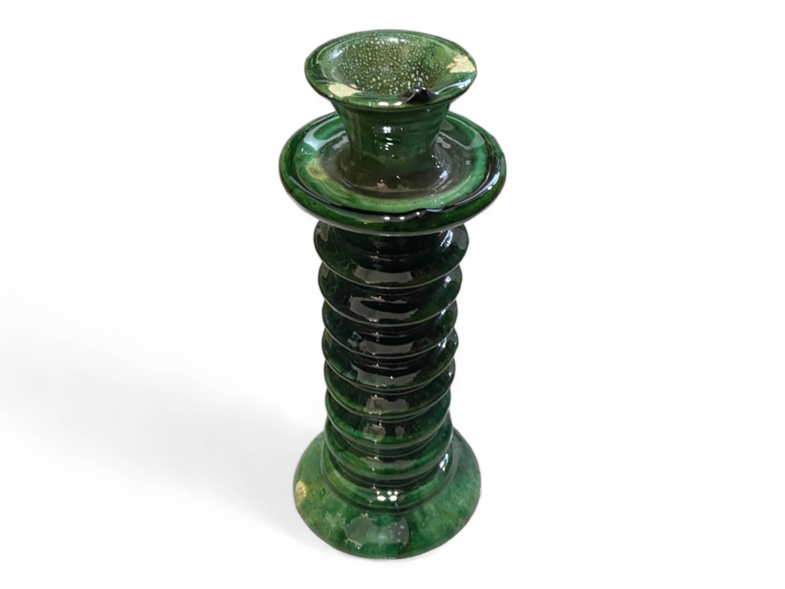 Handmade Moroccan Tamegroute Green Glaze Twisted Candle Holder-4