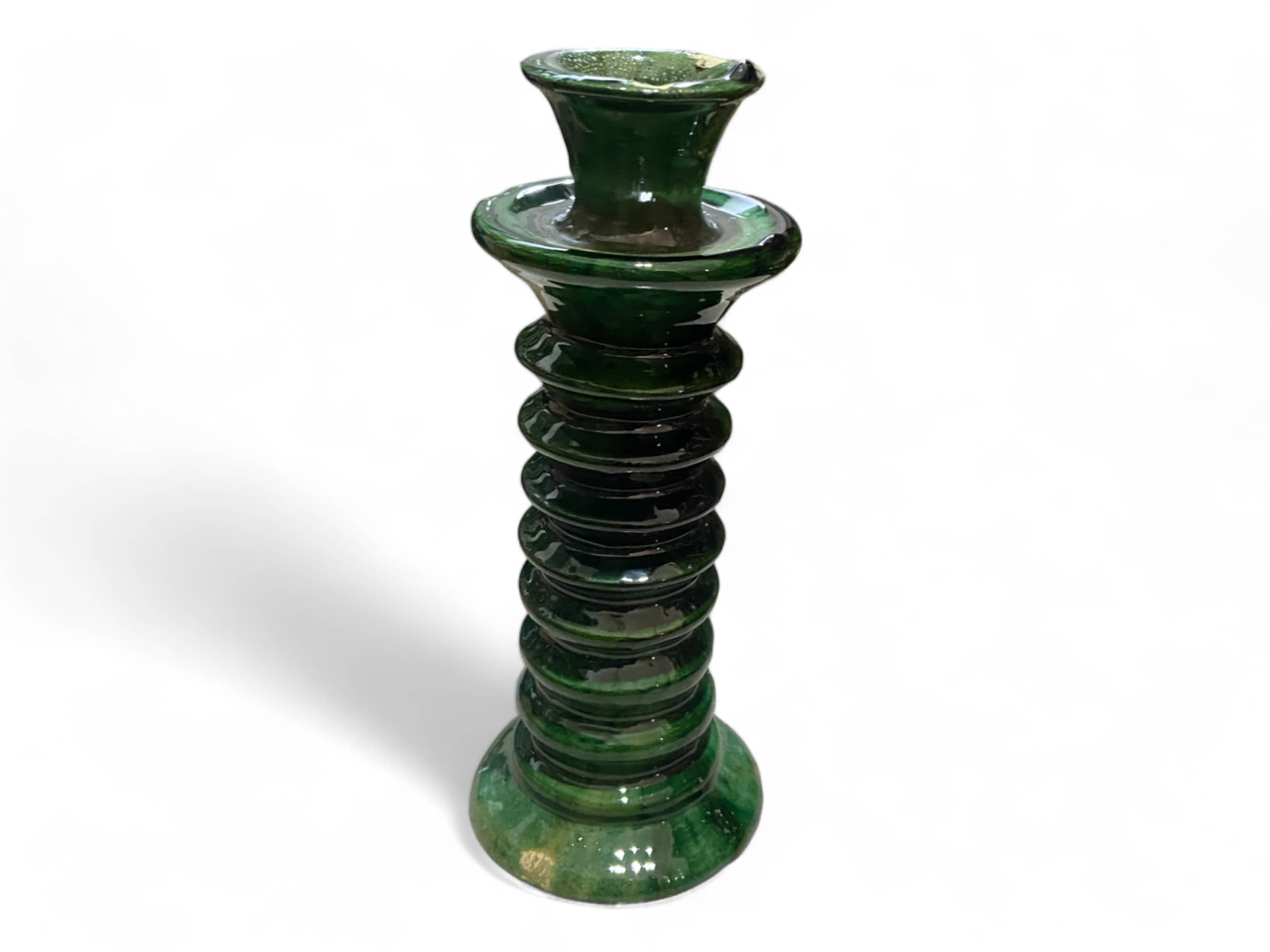 Handmade Moroccan Tamegroute Green Glaze Twisted Candle Holder-2