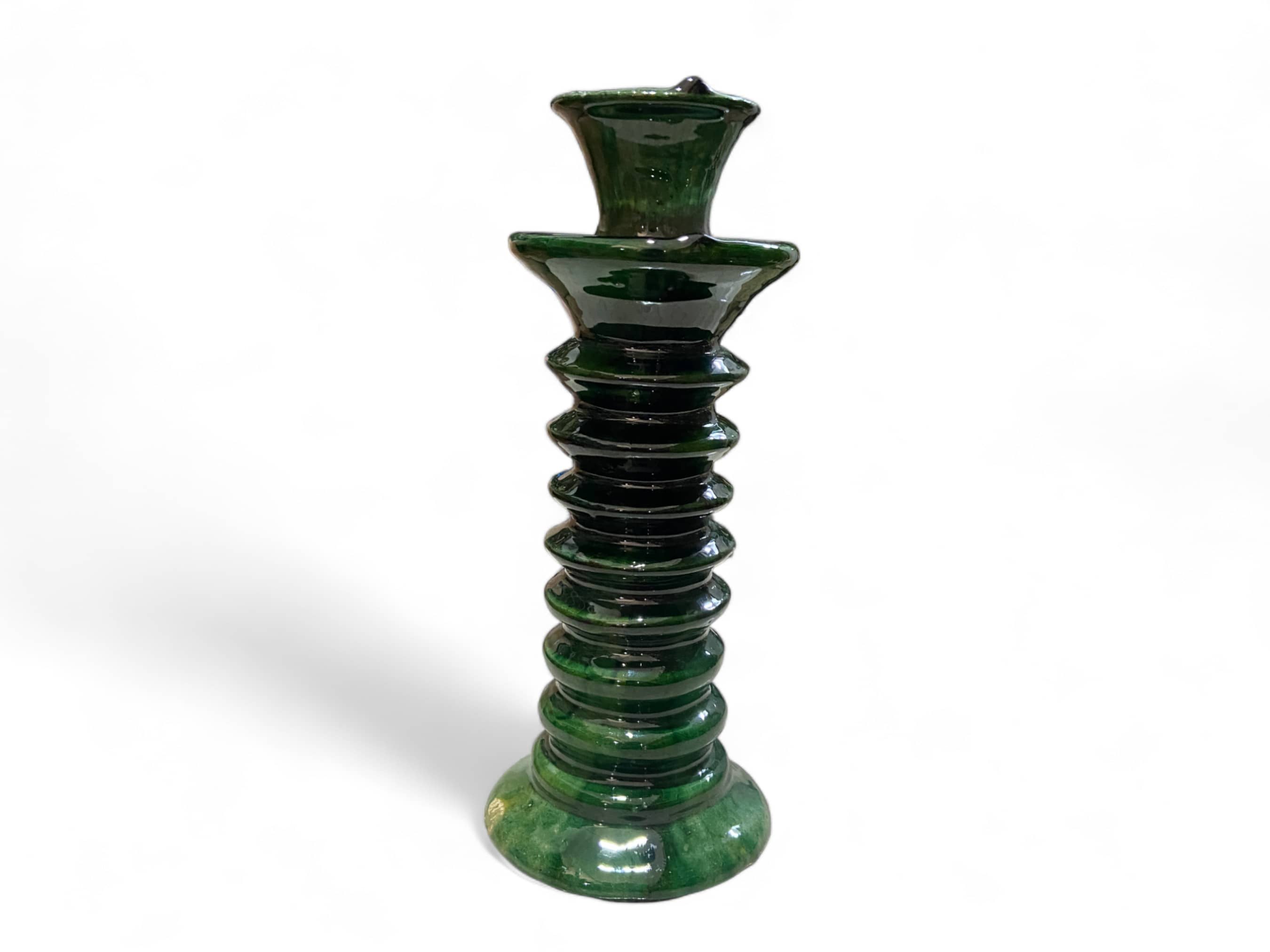 Handmade Moroccan Tamegroute Green Glaze Twisted Candle Holder-3