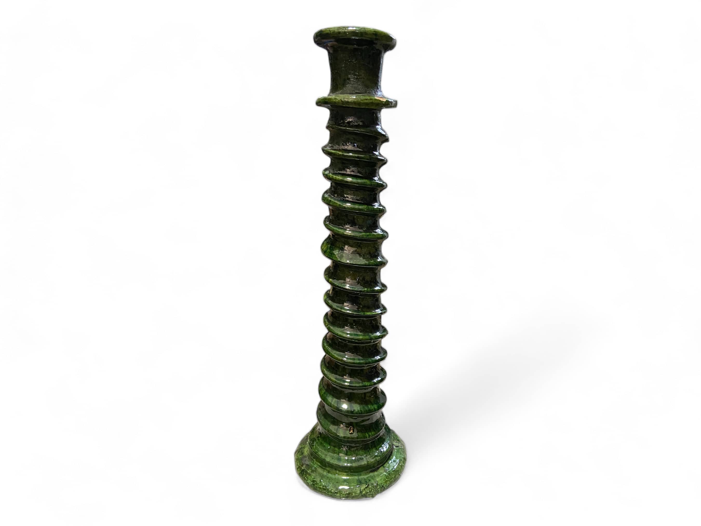 Handcrafted Moroccan Green Tamegroute Large Abstract Twist Sculpture Candlestick Holder-2