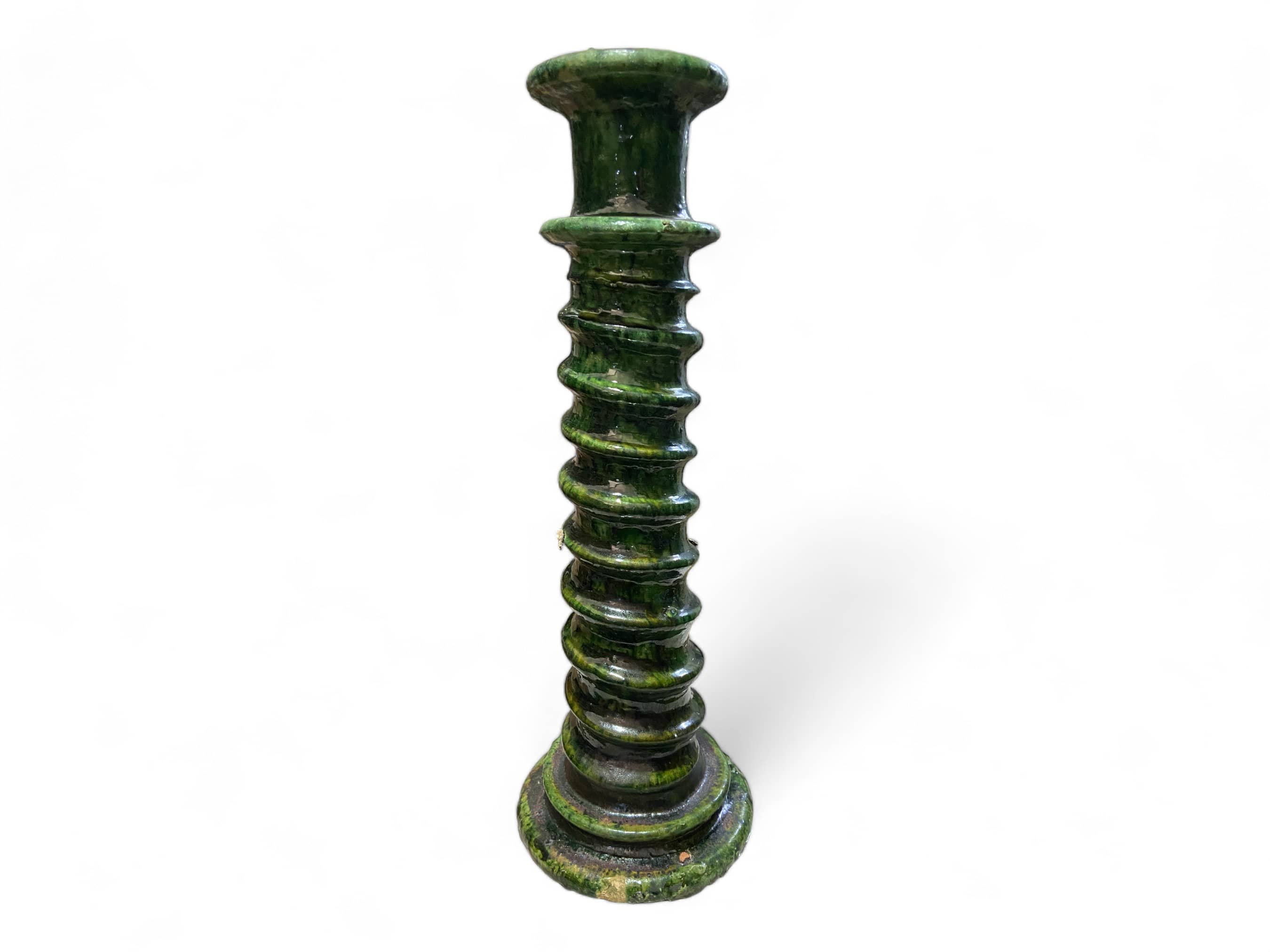 Handcrafted Moroccan Green Tamegroute Large Abstract Twist Sculpture Candlestick Holder-4