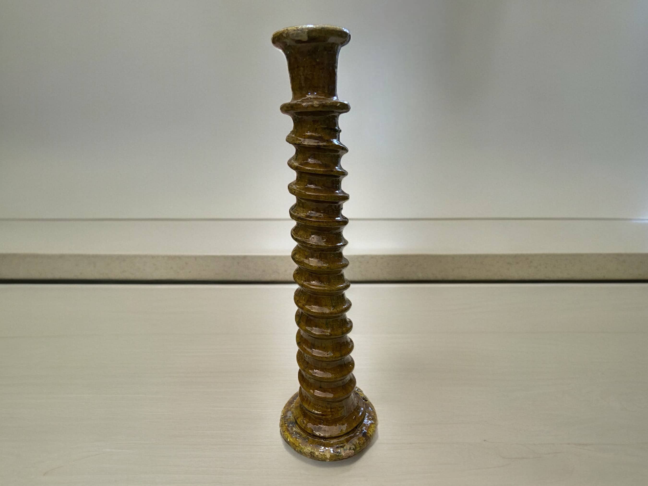 Handcrafted Moroccan Ochre Tamegroute Large Abstract Twist Sculpture Candlestick Holder-1