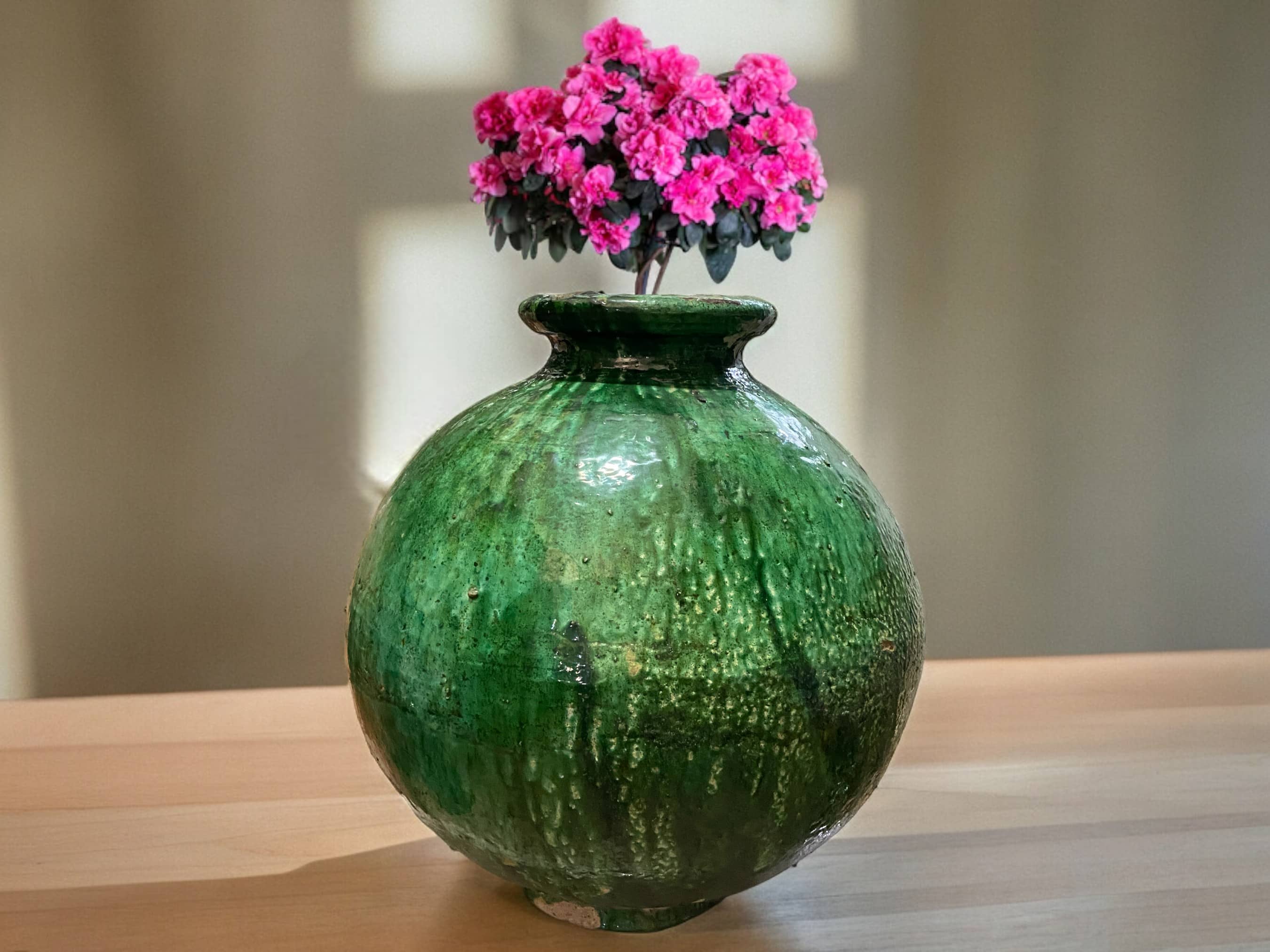 Artisan Handmade Moroccan Tamegroute  Green Glazed Large Floor Vase-0