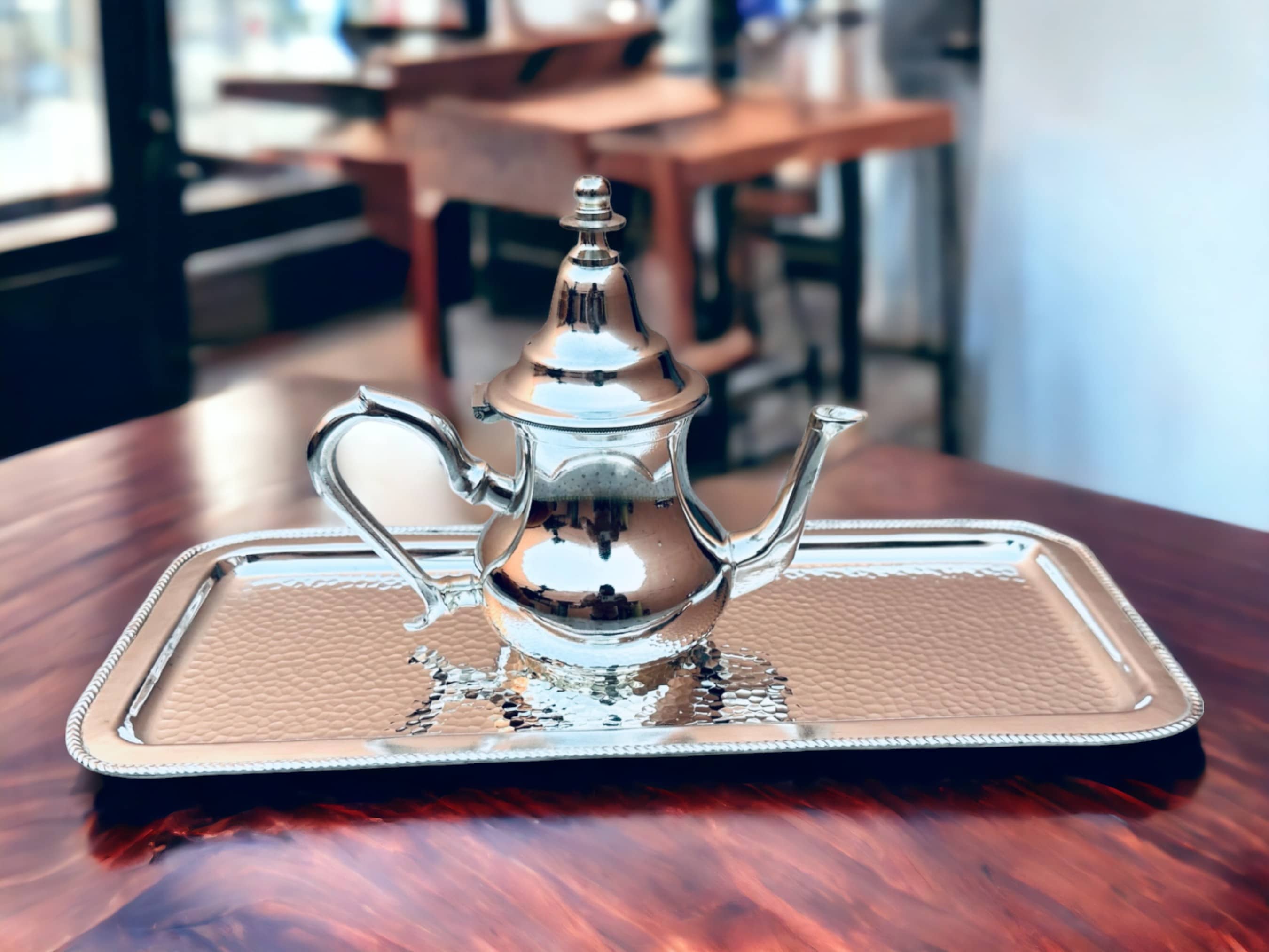 Simply Charming: Handcrafted Moroccan Teapot & Tray Set – Timeless Elegance-2