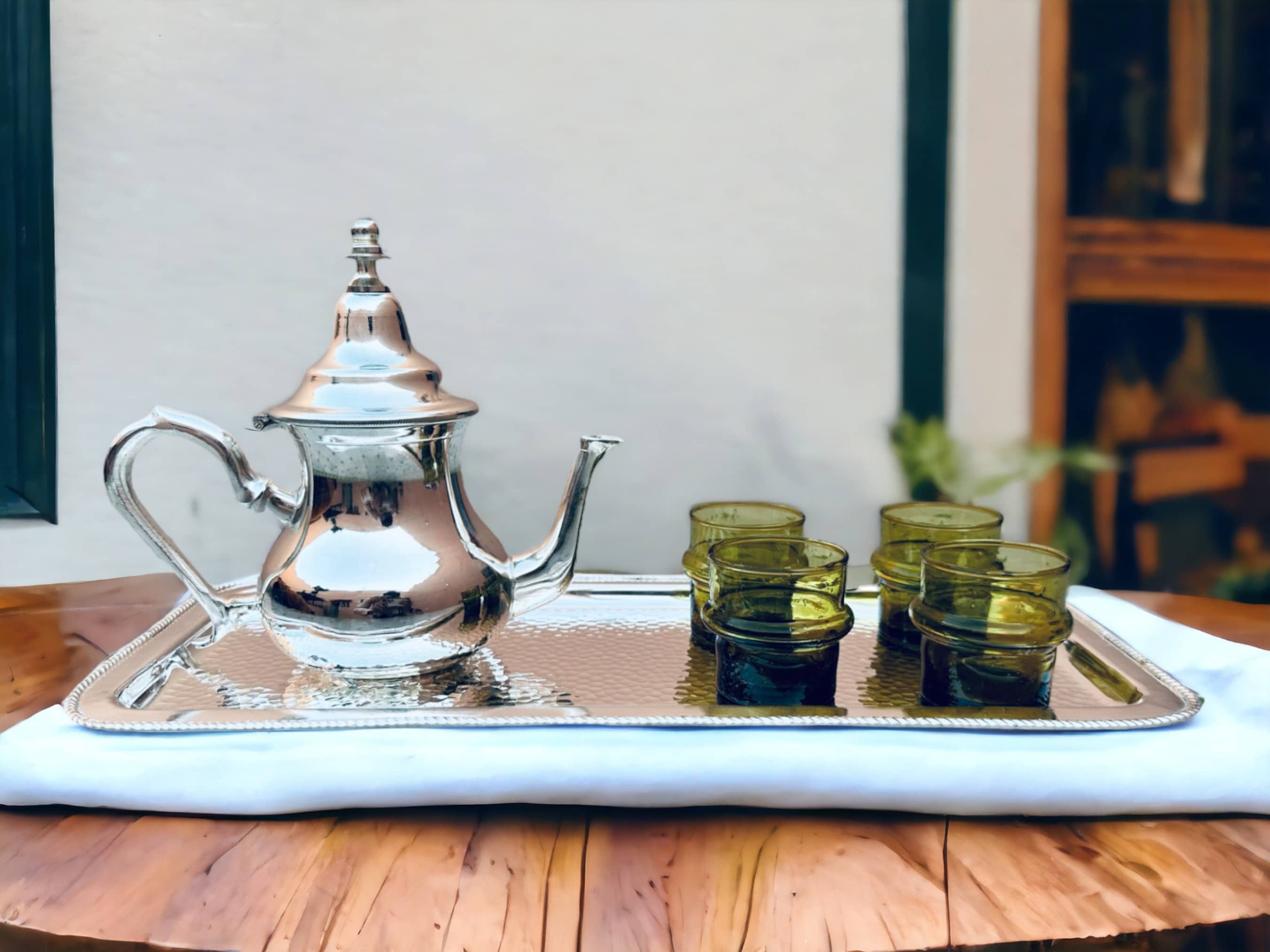 Simply Charming: Handcrafted Moroccan Teapot & Tray Set – Timeless Elegance-0