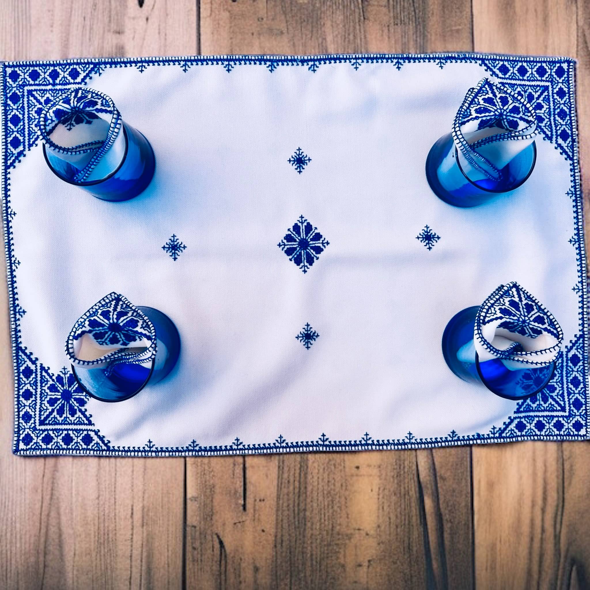 Royal Blue Morocccan Hand Embroidered Tray cloth - A Feast for the Eyes-2