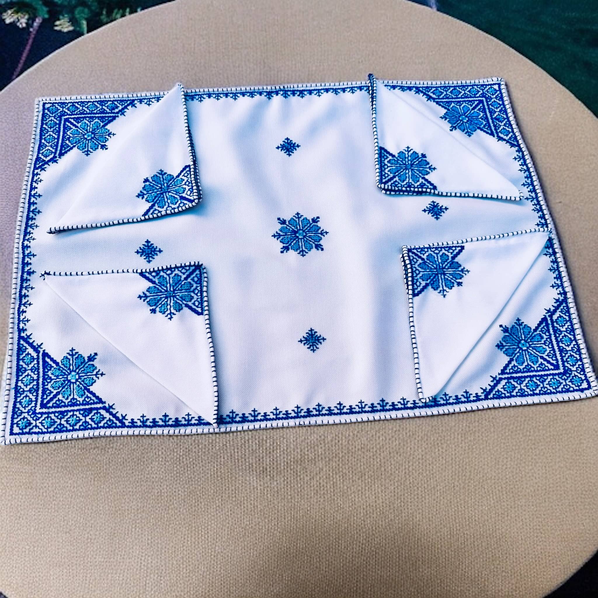 Blue Turquoise Morocccan Hand Embroidered Tray cloth - A Feast for the Eyes-4