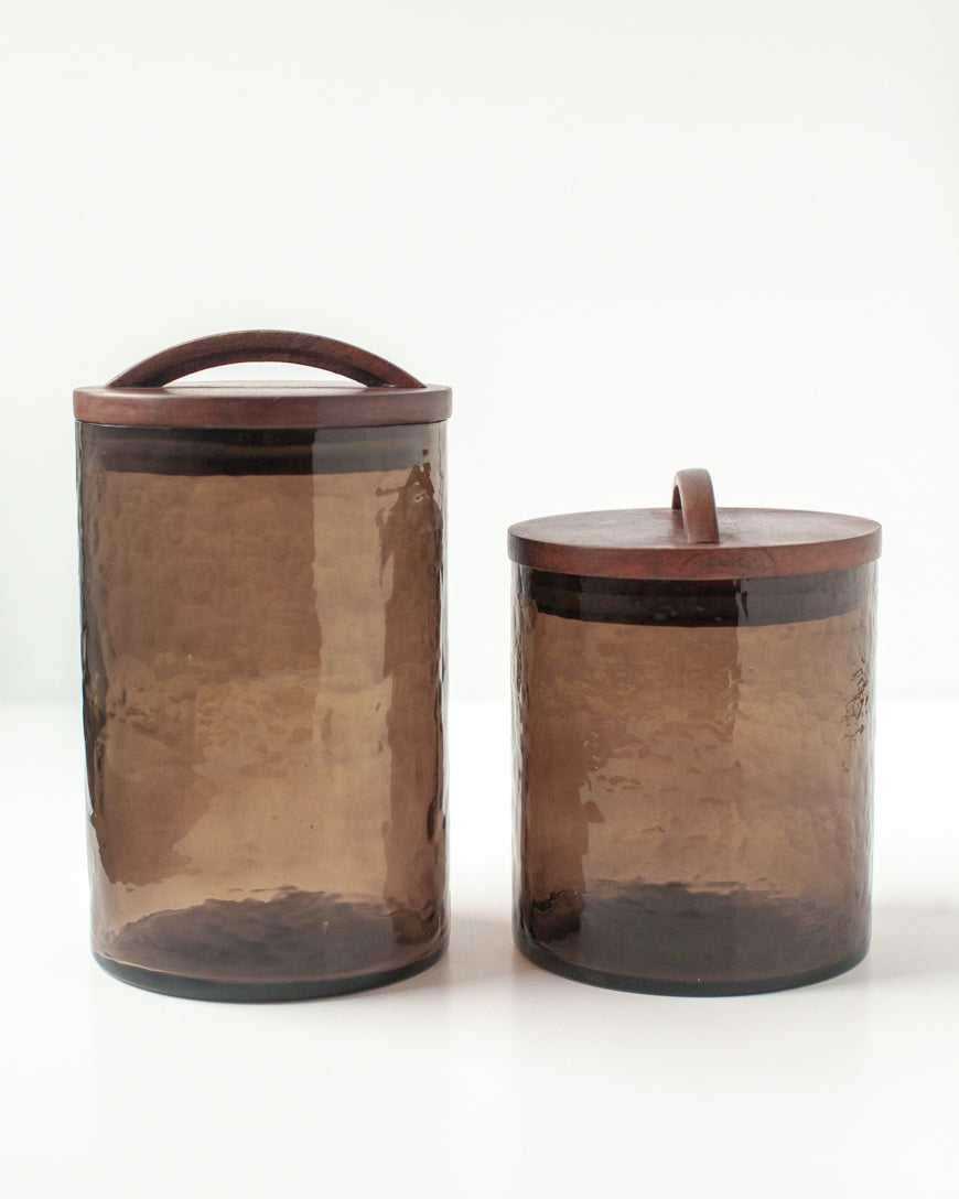 Hammered Glass Canisters with Wood Lid-6