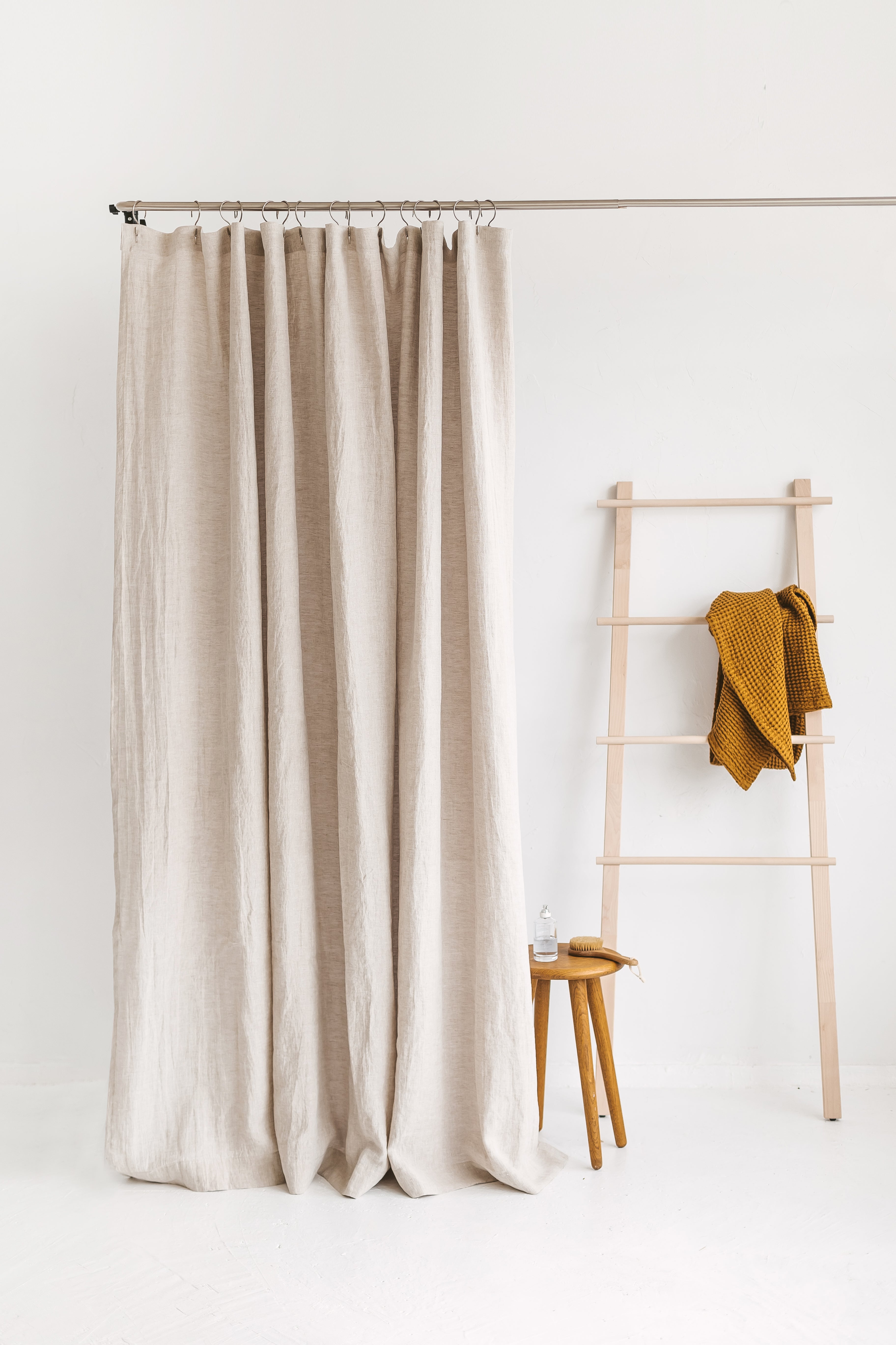 Organic Linen Shower Curtain | Natural Color | Eco-Friendly & Mold-Resistant | UK Made-1