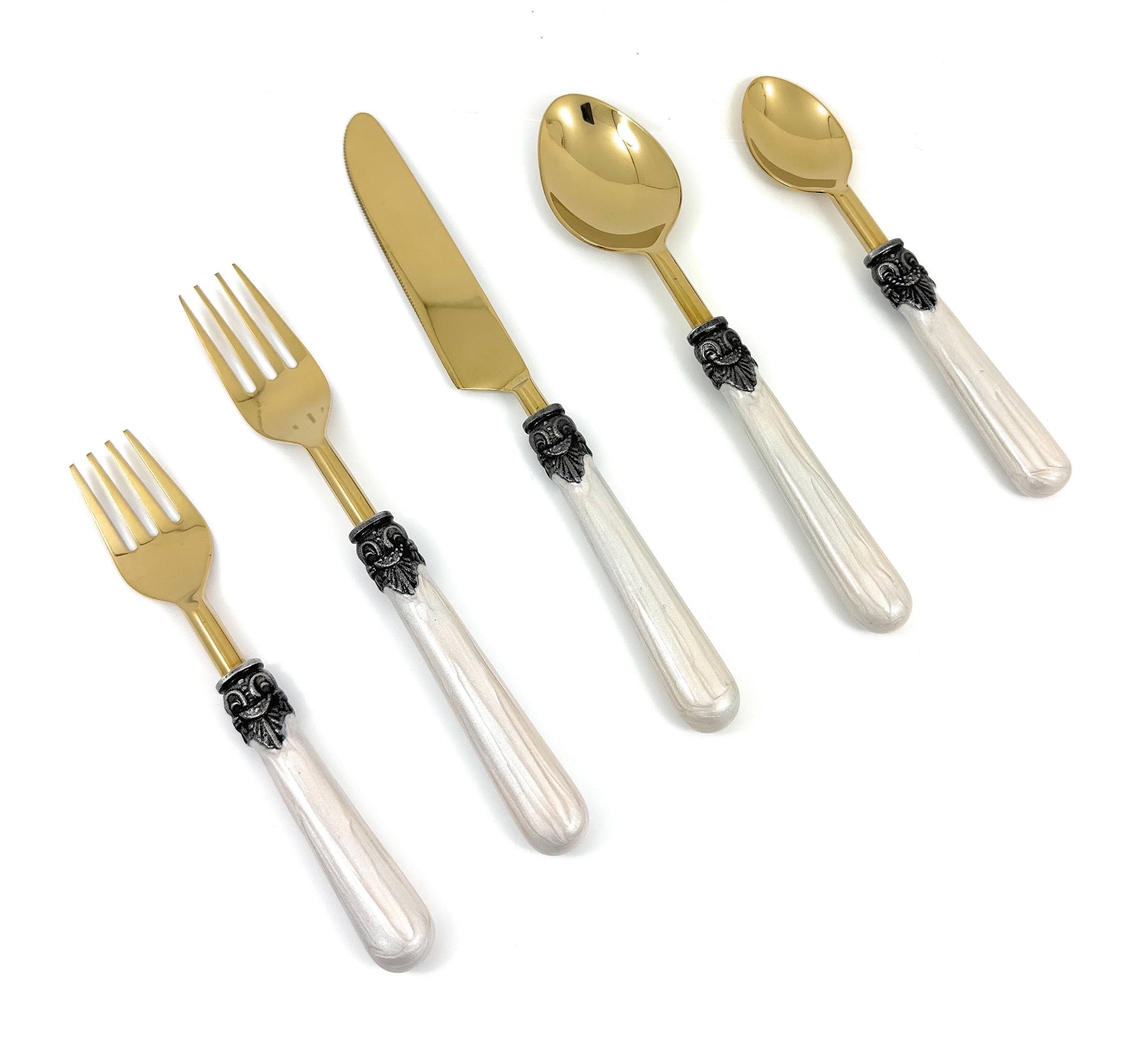 White Resin Handle Flatware set of 20 Antique Design