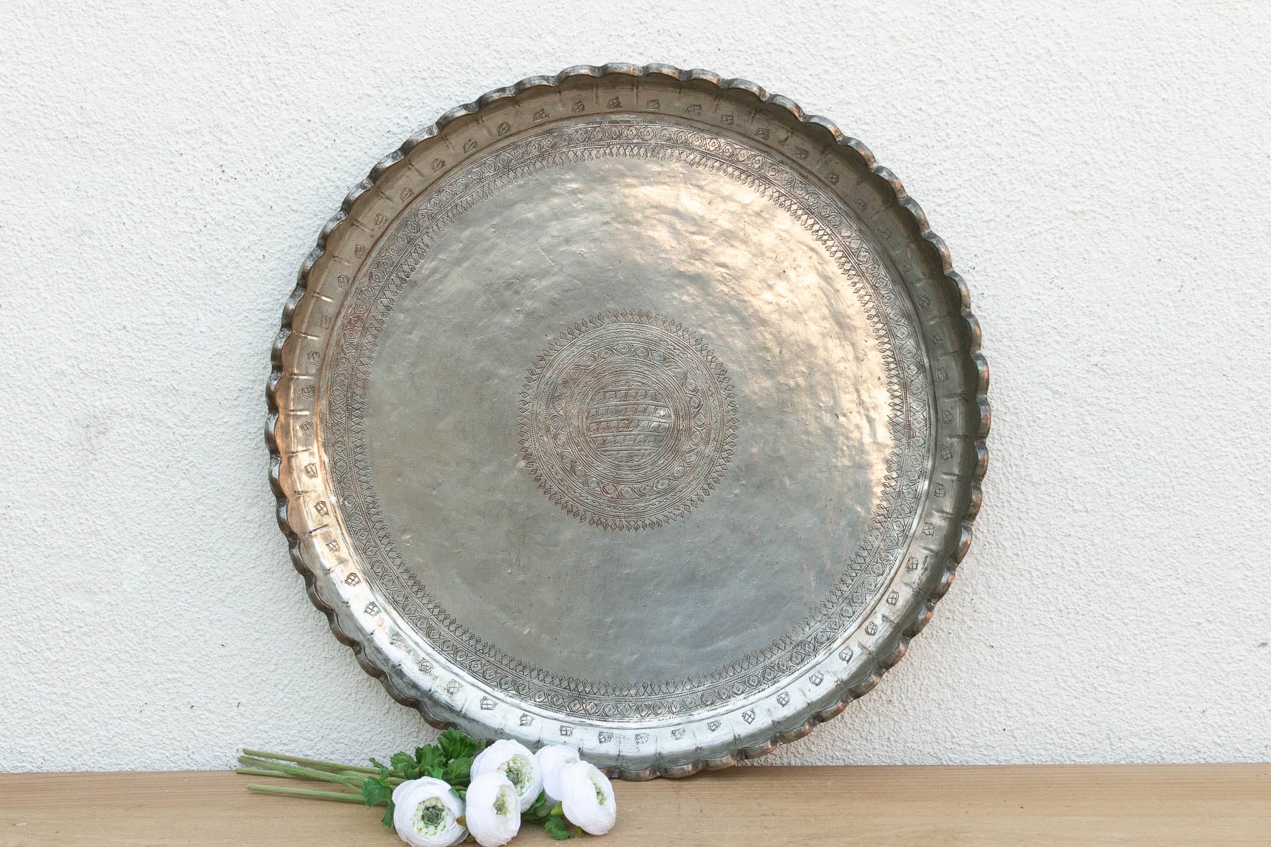 Monumental 26" DM Antique Tinned Copper Tray