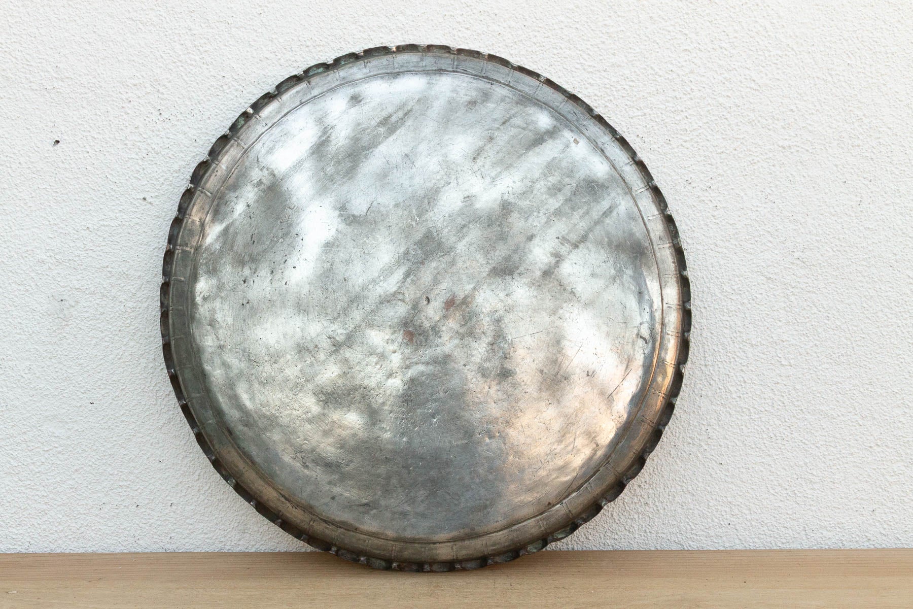 Monumental 26" DM Antique Tinned Copper Tray