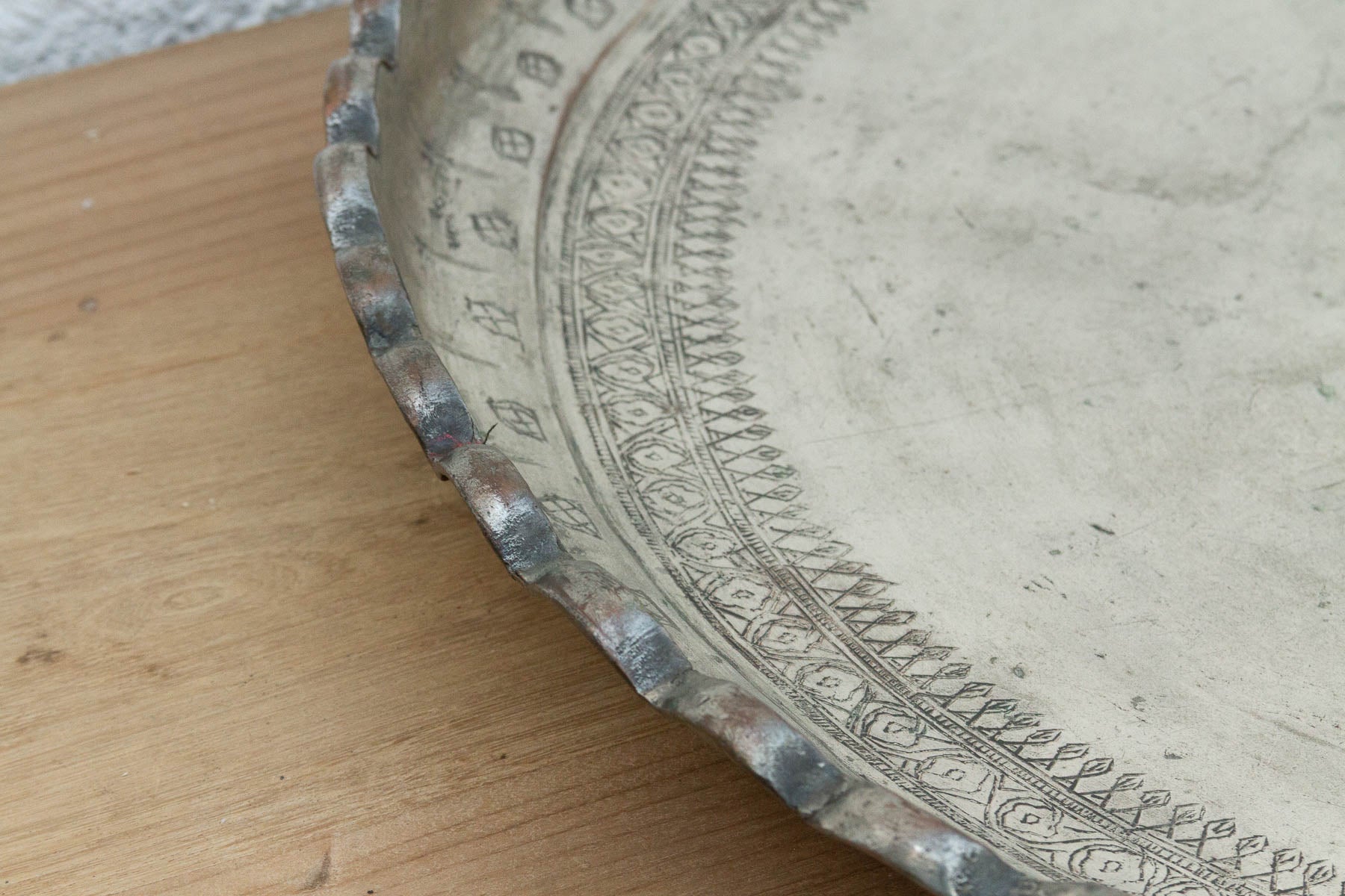Monumental 26" DM Antique Tinned Copper Tray