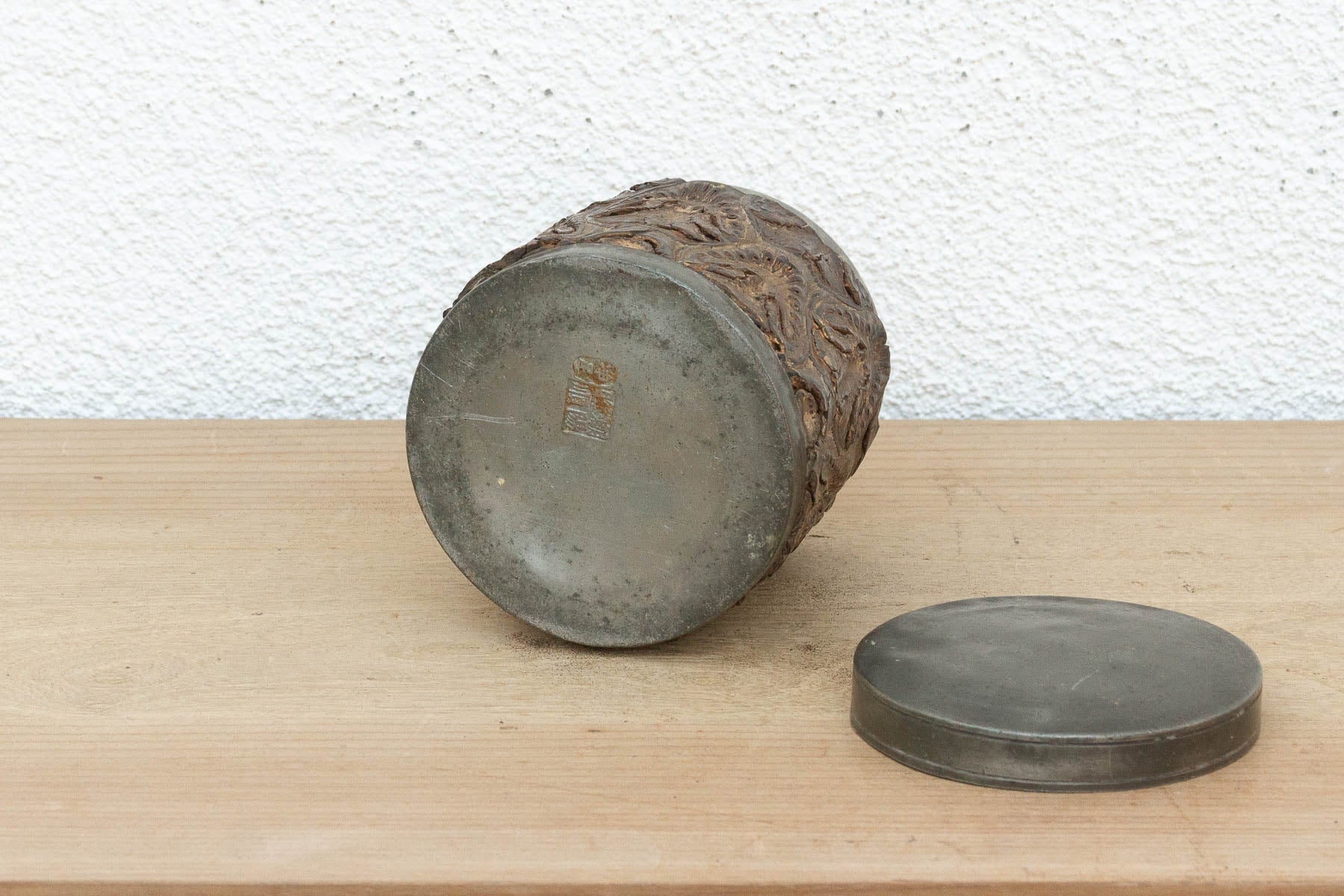 Small Antique Chinese Pewter Tea Canister