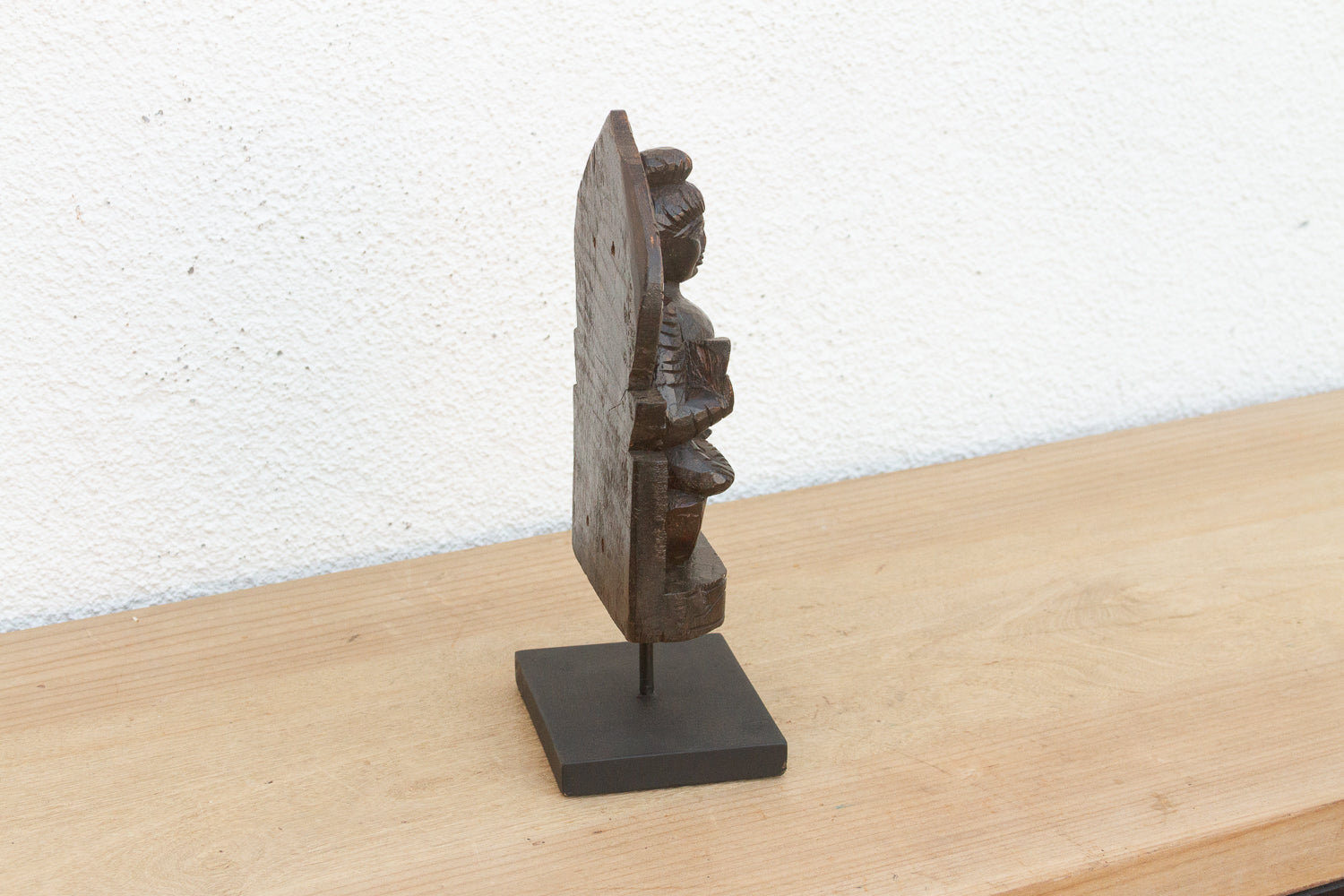 Vintage Carved Wooden Buddha on Stand