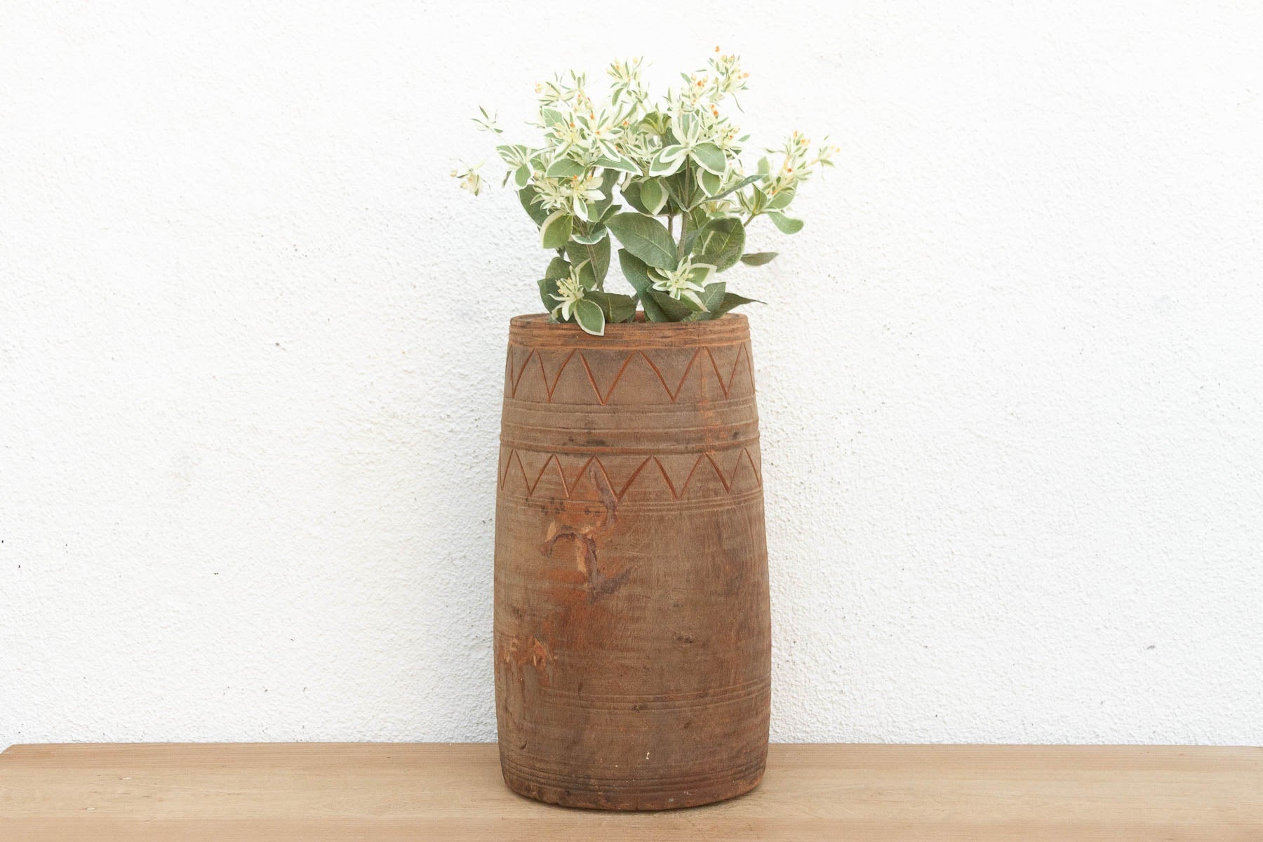 Oxidized Wood Naga Tribal Vessel
