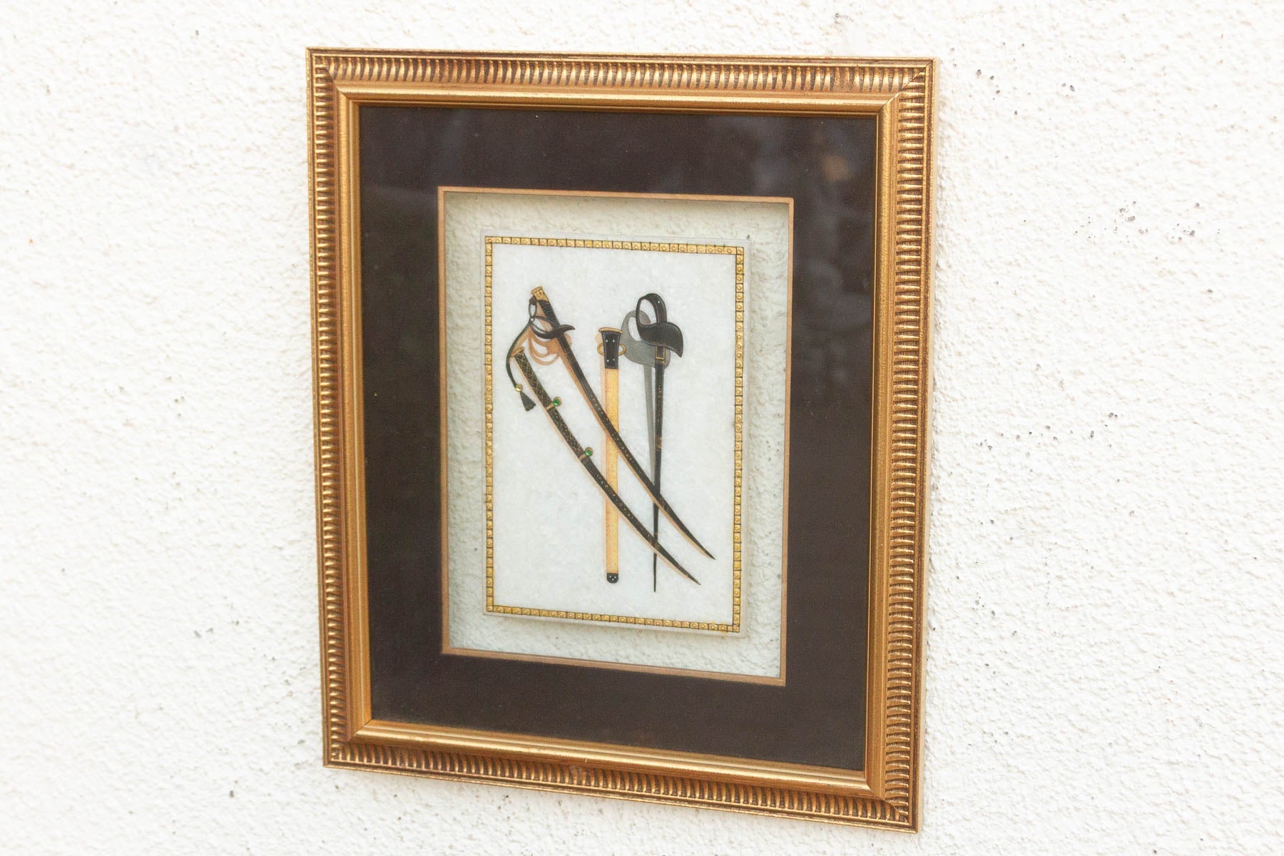 Vintage Indian Framed Art Ceremonial Crossed Swords