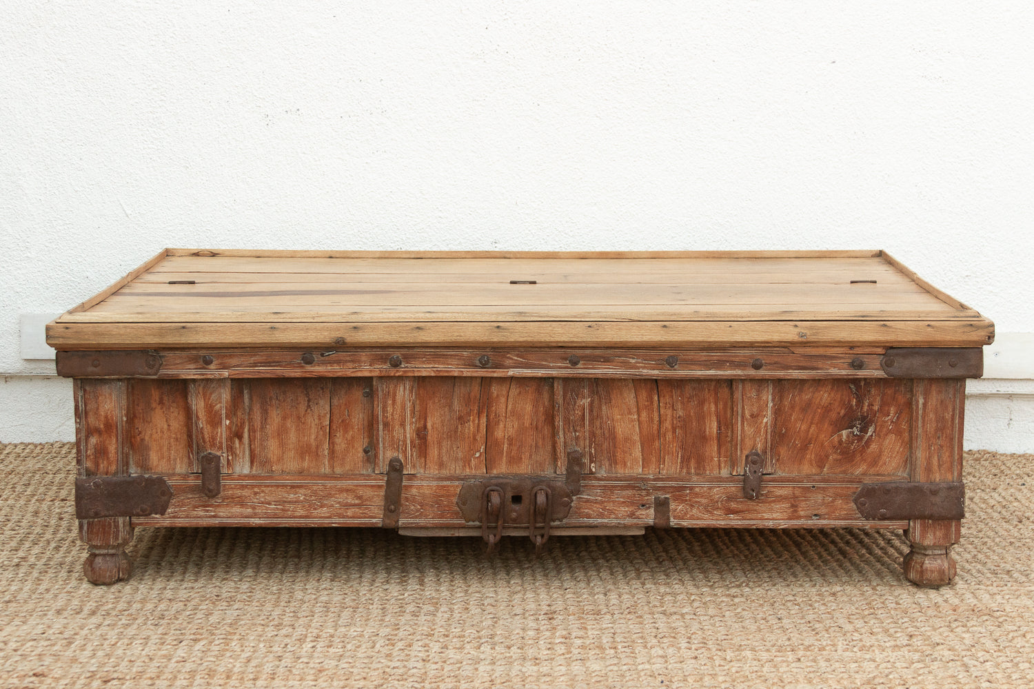 Large Antique Teak Stickbox Chest Coffee Table